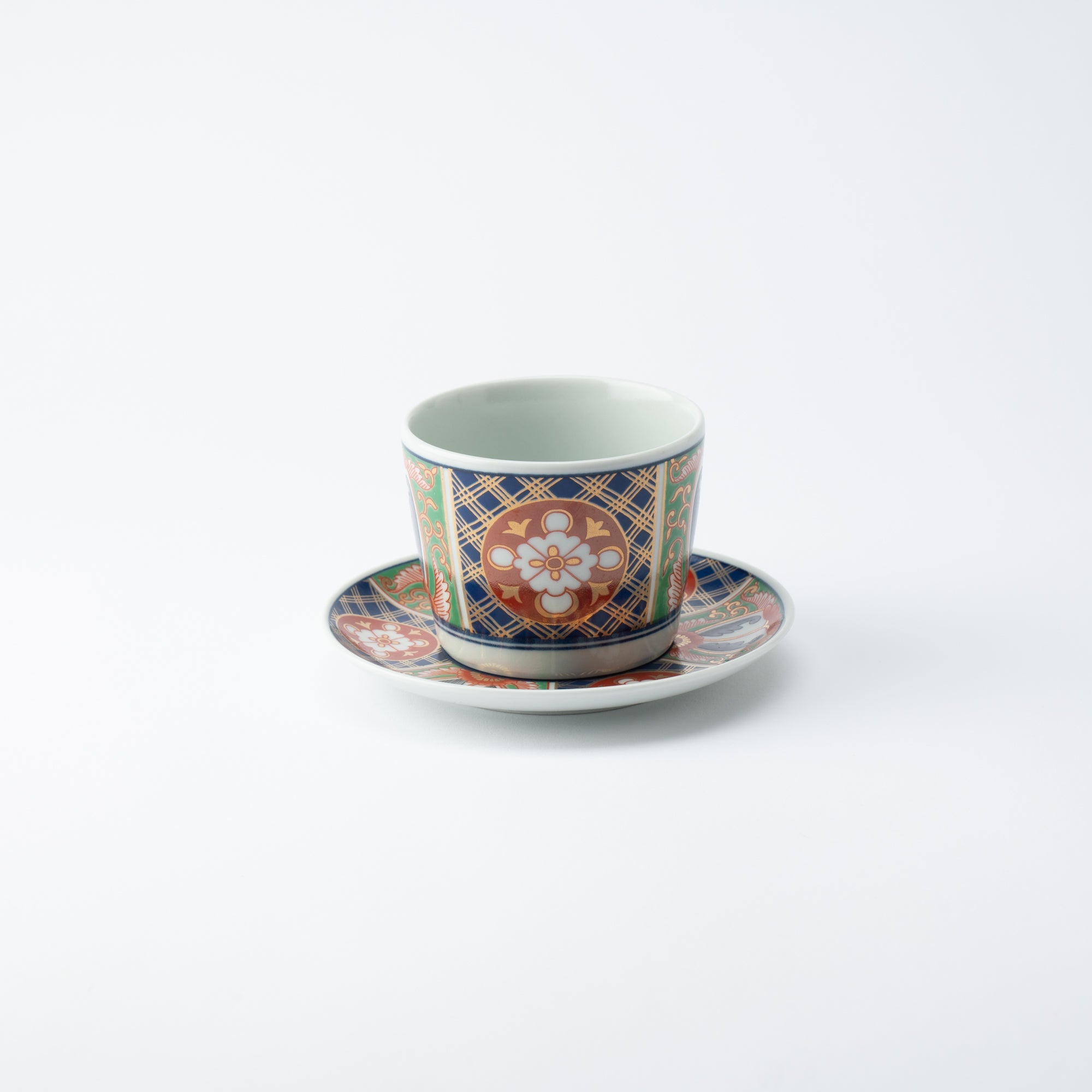 Rinkuro Kiln Old Imari Lapis Lazuli and Flowers Hasami Soba Choko Cup and Saucer - MUSUBI KILN - Quality Japanese Tableware and Gift