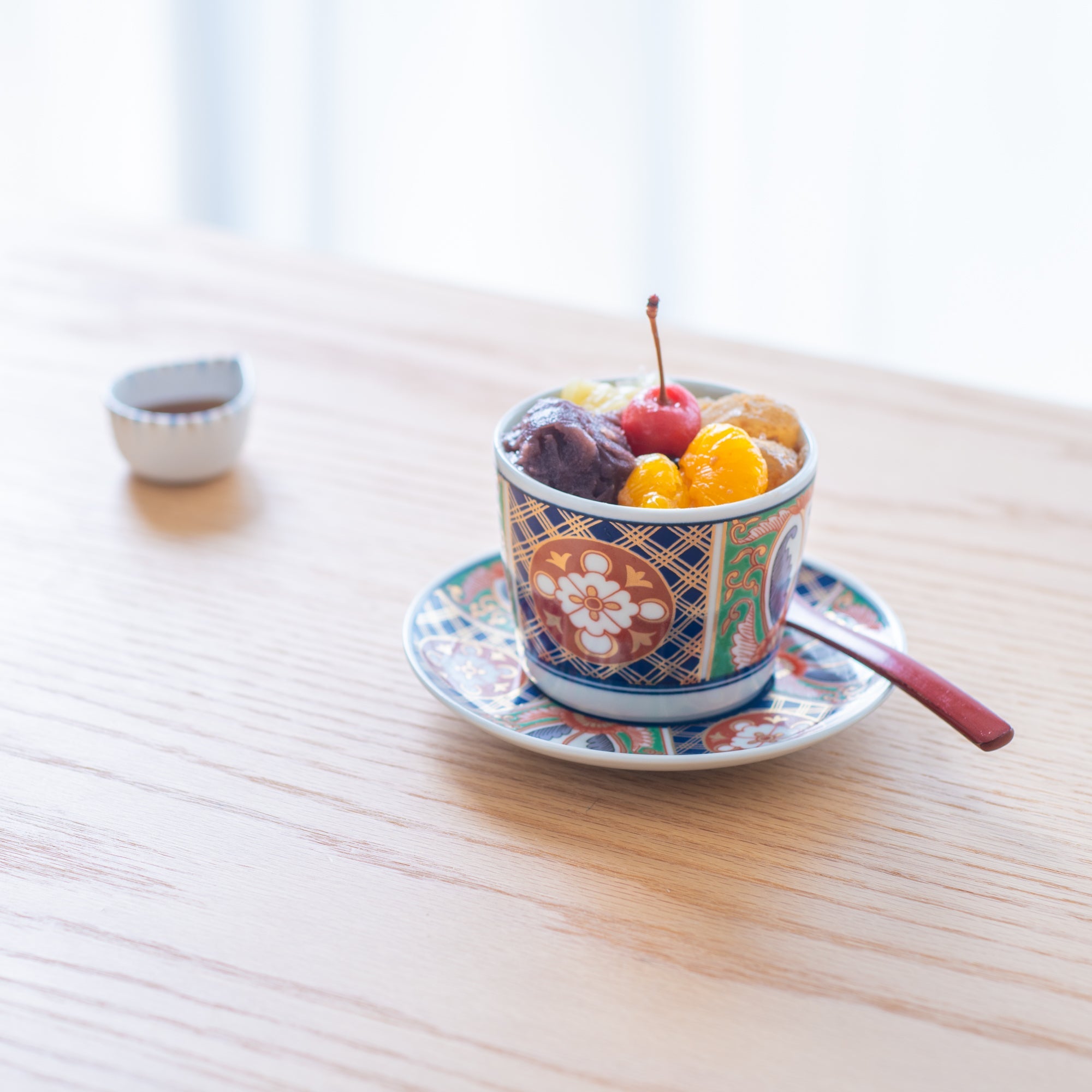 Rinkuro Kiln Old Imari Lapis Lazuli and Flowers Hasami Soba Choko Cup and Saucer - MUSUBI KILN - Quality Japanese Tableware and Gift