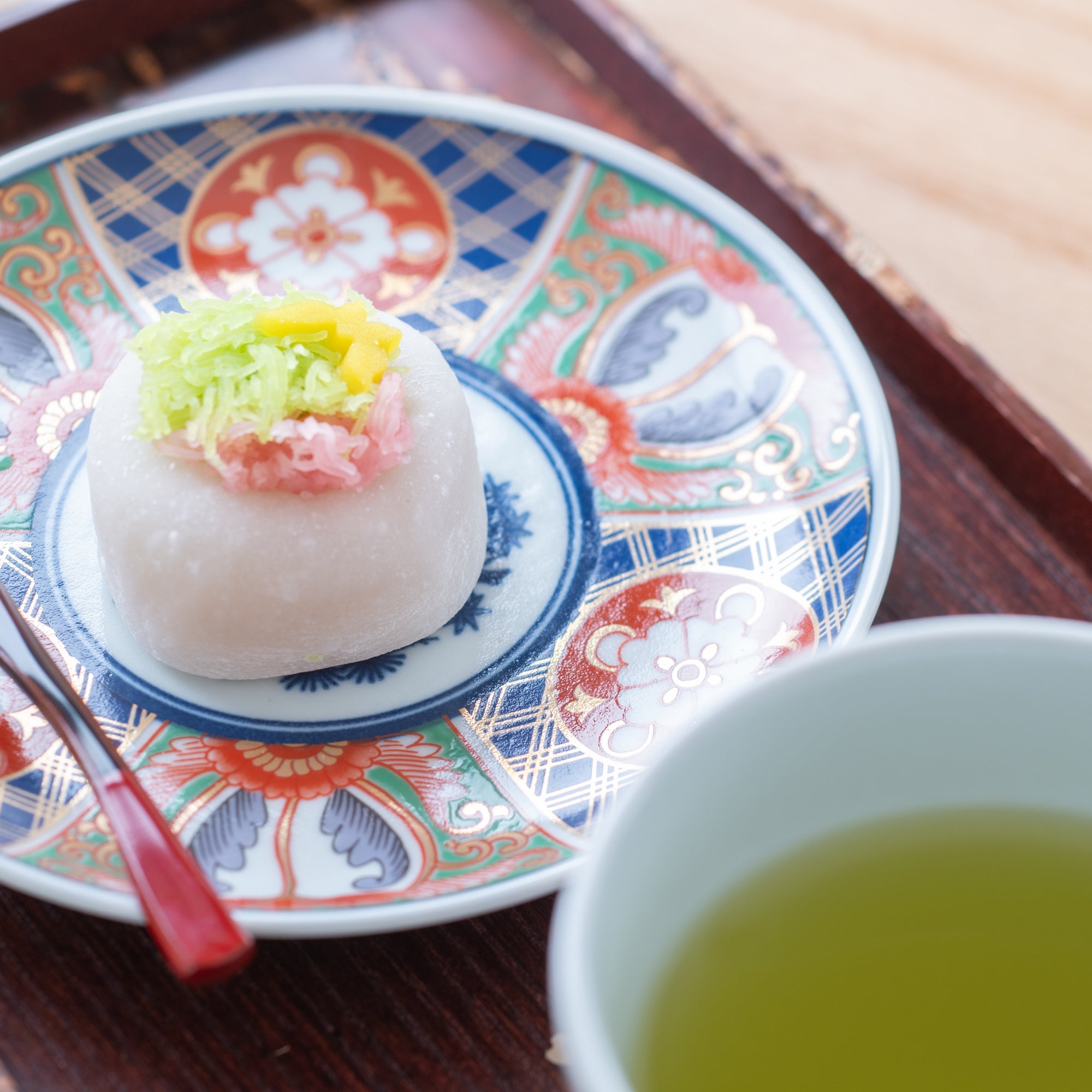 Rinkuro Kiln Old Imari Lapis Lazuli and Flowers Hasami Soba Choko Cup and Saucer - MUSUBI KILN - Quality Japanese Tableware and Gift