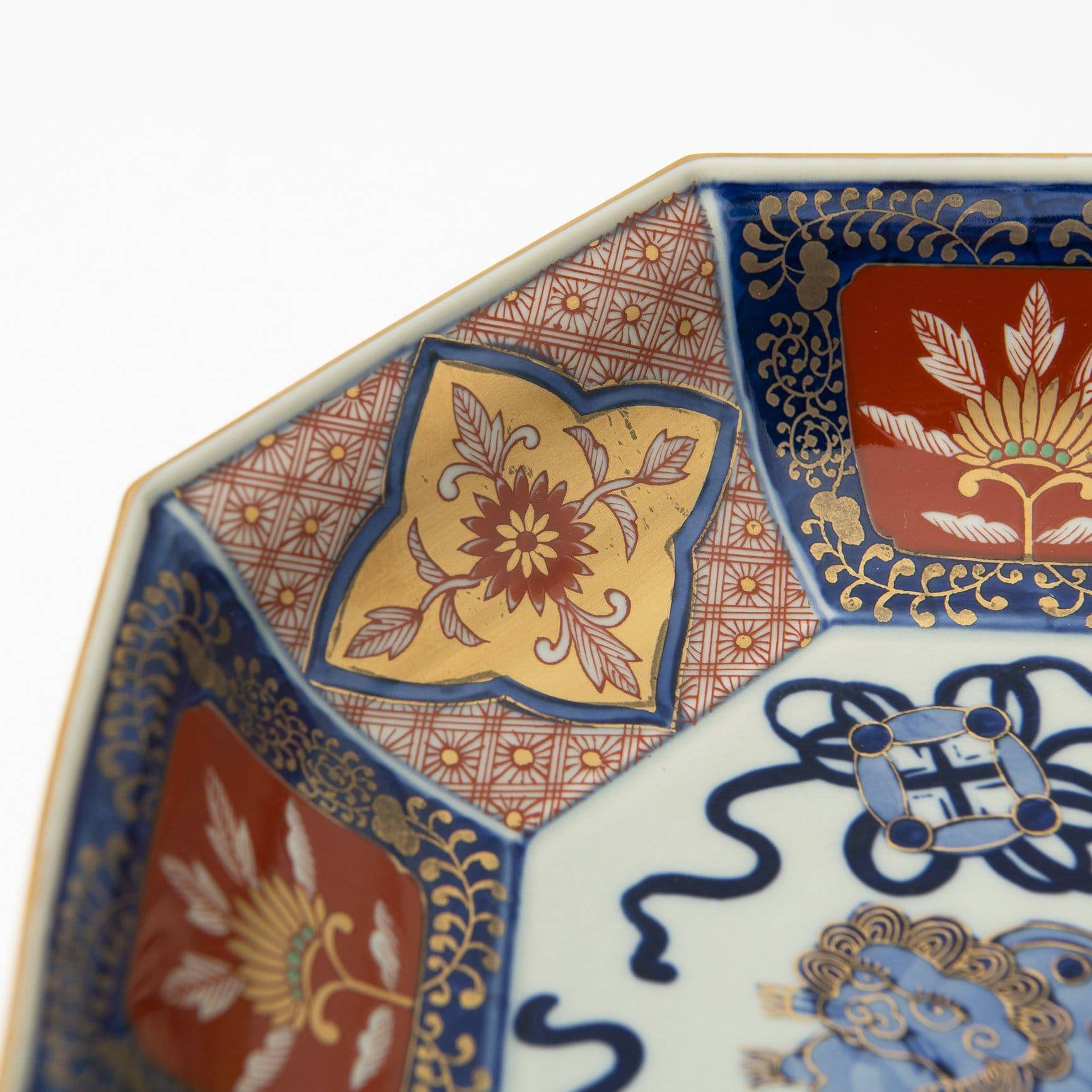 Rinkuro Kiln Old Imari Story Lion and Peony Imari Octagon Bowl - MUSUBI KILN - Quality Japanese Tableware and Gift