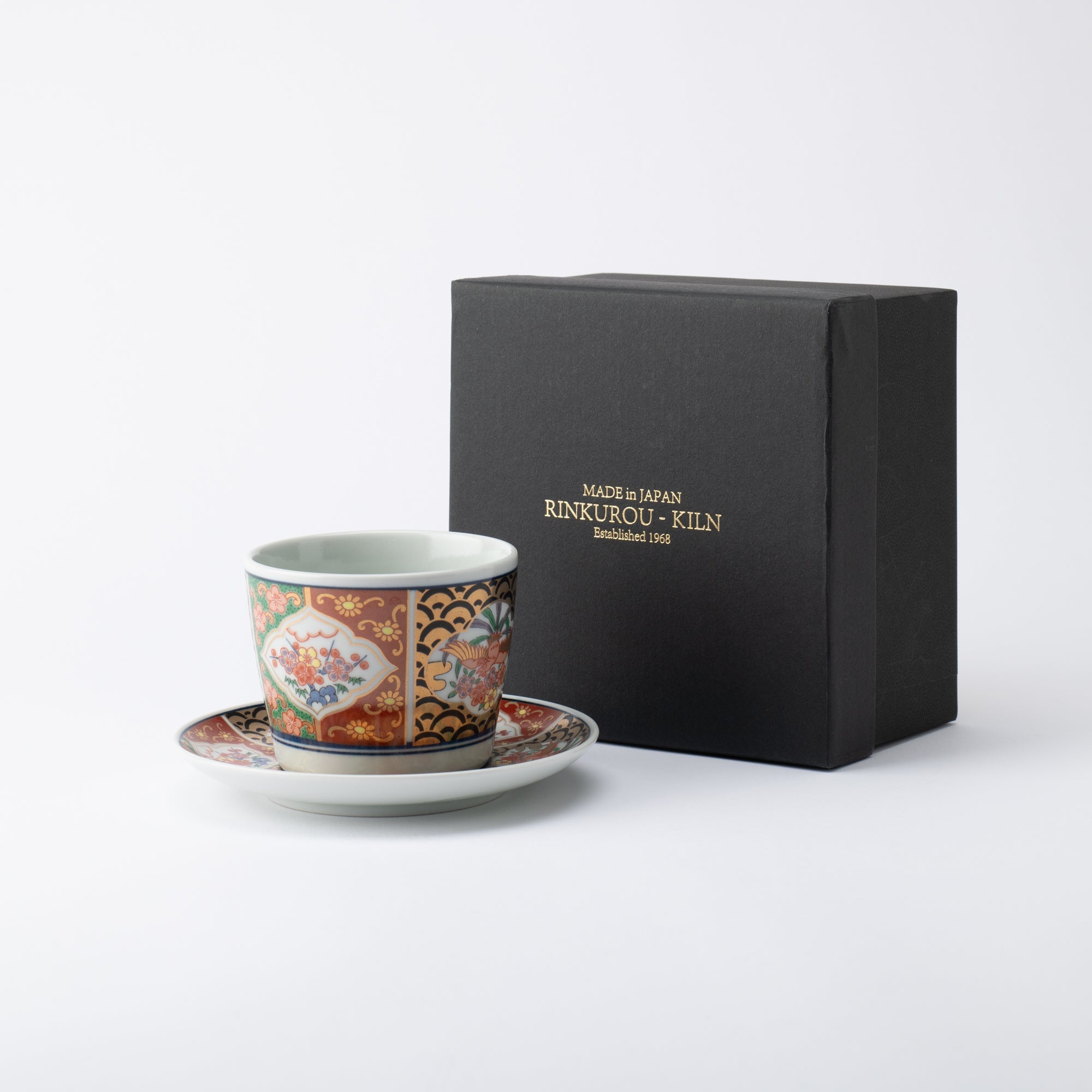 Rinkuro Kiln Old Imari Waves and Phoenix Hasami Soba Choko Cup and Saucer - MUSUBI KILN - Quality Japanese Tableware and Gift