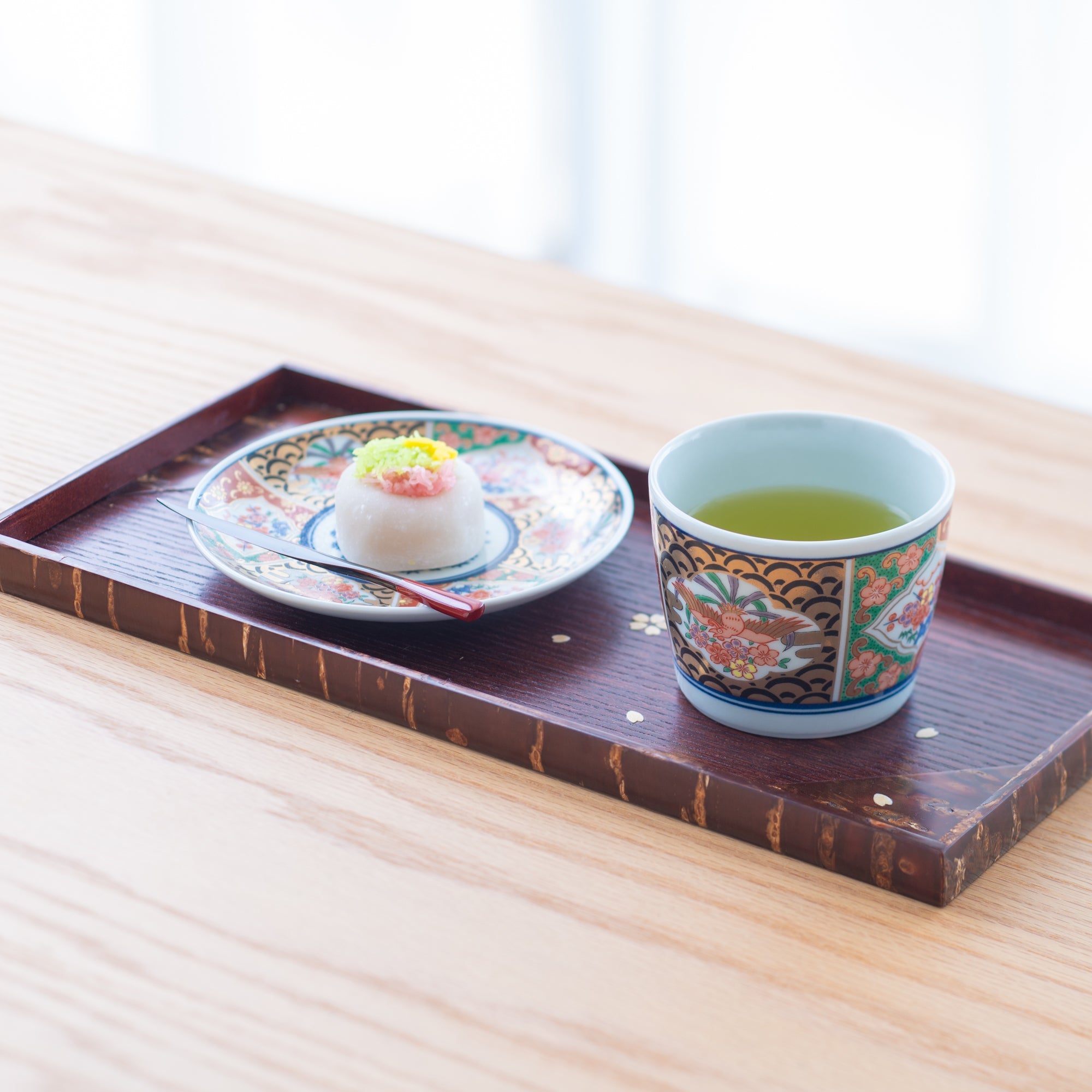 Rinkuro Kiln Old Imari Waves and Phoenix Hasami Soba Choko Cup and Saucer - MUSUBI KILN - Quality Japanese Tableware and Gift