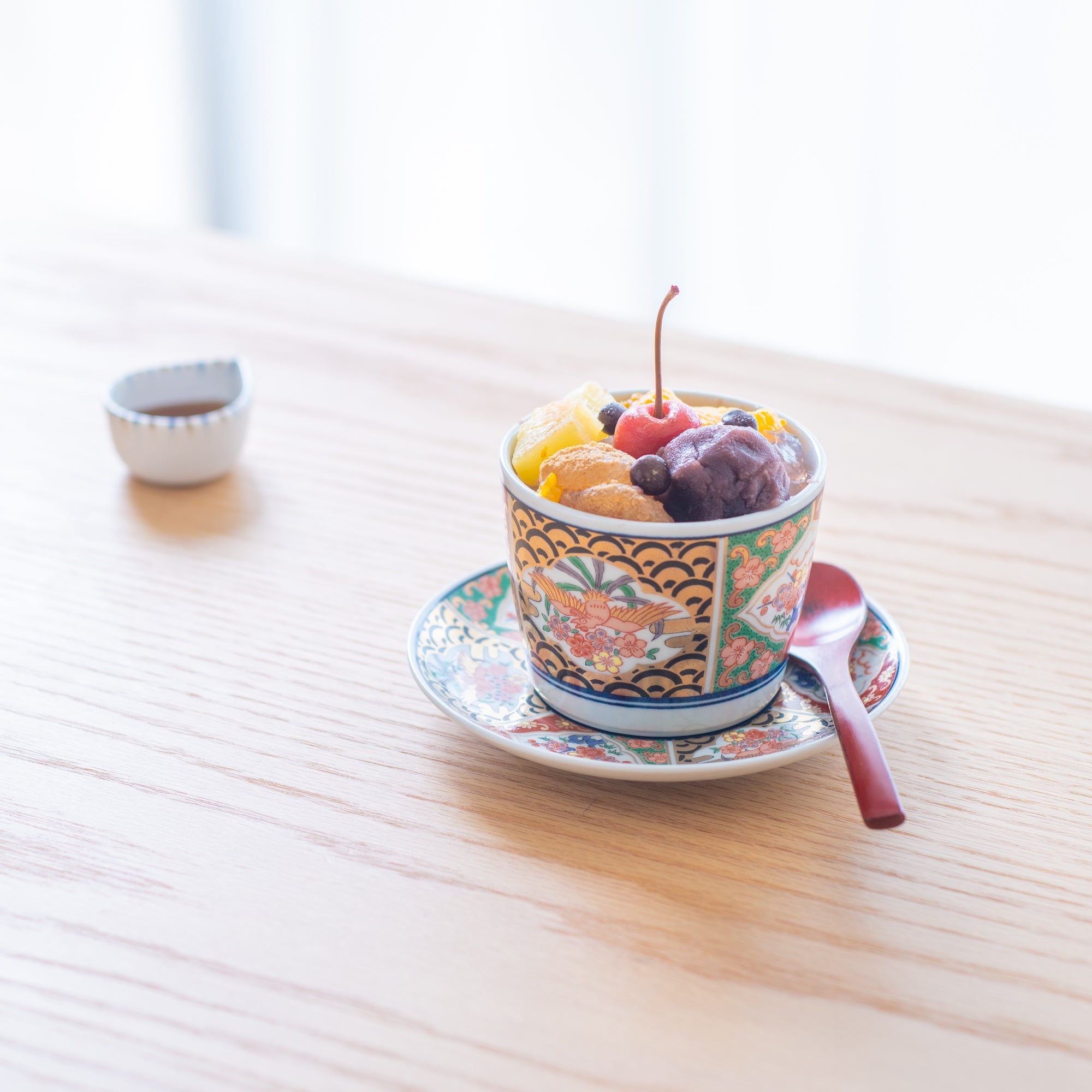 Rinkuro Kiln Old Imari Waves and Phoenix Hasami Soba Choko Cup and Saucer - MUSUBI KILN - Quality Japanese Tableware and Gift