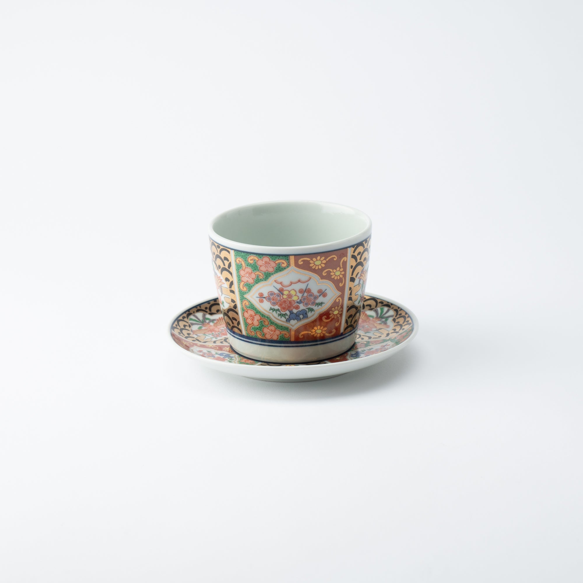 Rinkuro Kiln Old Imari Waves and Phoenix Hasami Soba Choko Cup and Saucer - MUSUBI KILN - Quality Japanese Tableware and Gift