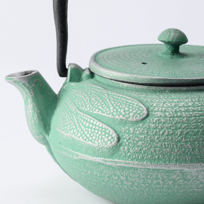 Roji Associates Mint Green Dragonfly Nambu Ironware Cast Iron Teapot - MUSUBI KILN - Quality Japanese Tableware and Gift