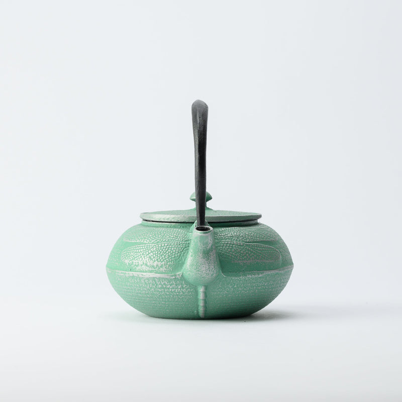 Roji Associates Mint Green Dragonfly Nambu Ironware Cast Iron Teapot - MUSUBI KILN - Quality Japanese Tableware and Gift