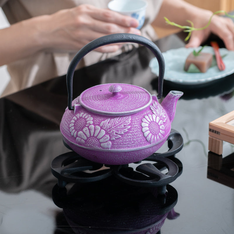 Roji Associates Purple Chrysanthemum Nambu Ironware Cast Iron Teapot - MUSUBI KILN - Quality Japanese Tableware and Gift