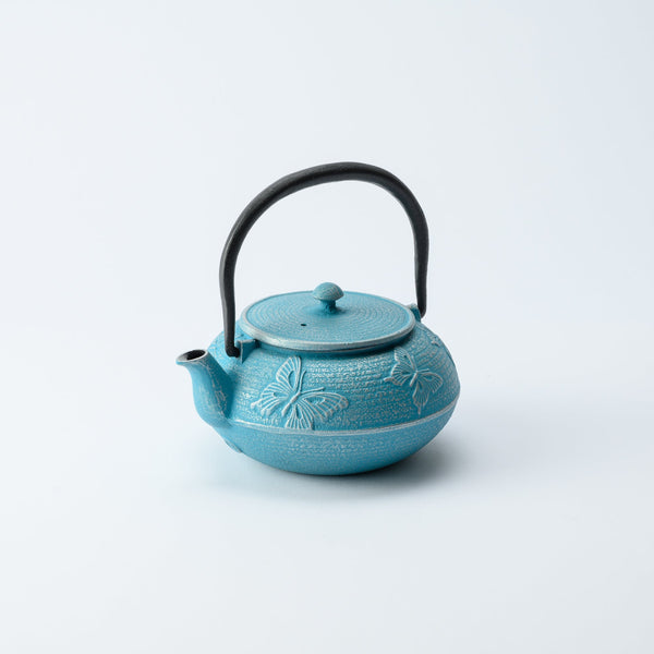 Roji Associates Sky Blue Butterfly Nambu Ironware Cast Iron Teapot - MUSUBI KILN - Quality Japanese Tableware and Gift