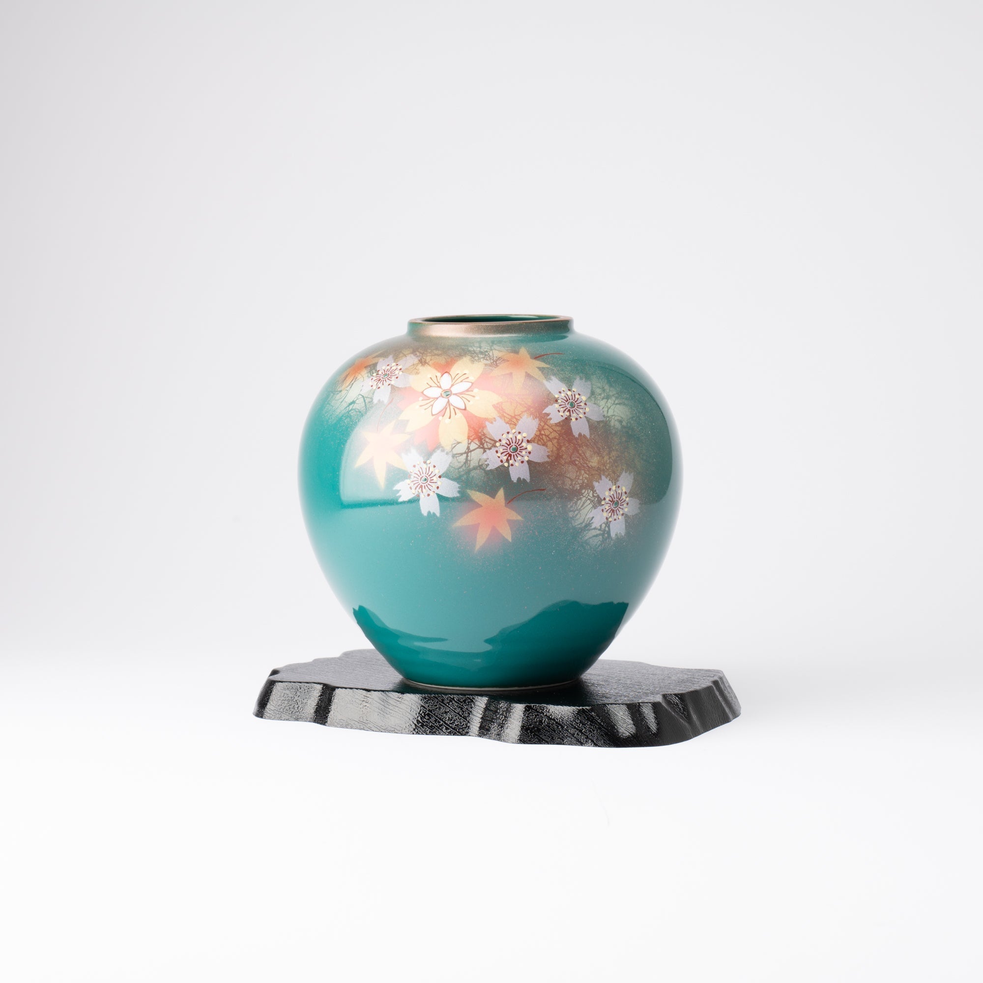 Sakura and Autumn Leaves Kutani Ware Flower Vase with Stand - MUSUBI KILN - Quality Japanese Tableware and Gift