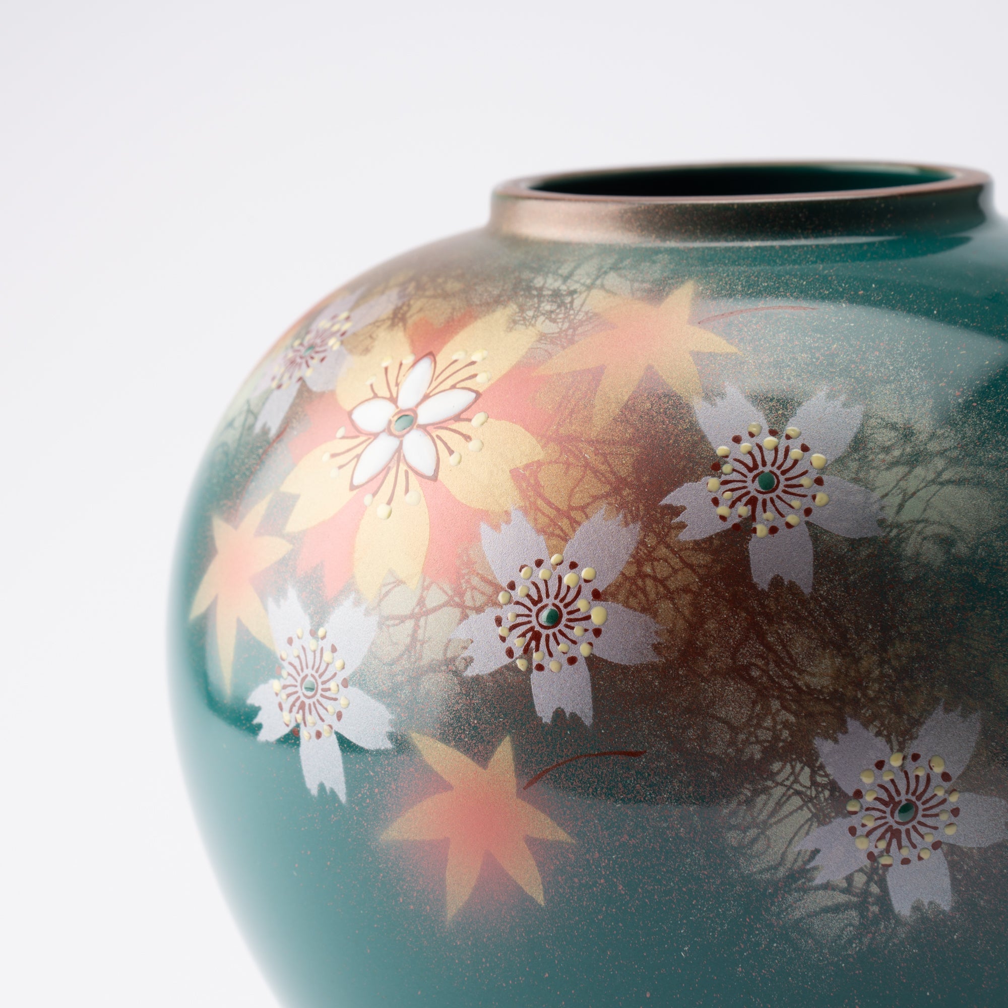 Sakura and Autumn Leaves Kutani Ware Flower Vase with Stand - MUSUBI KILN - Quality Japanese Tableware and Gift