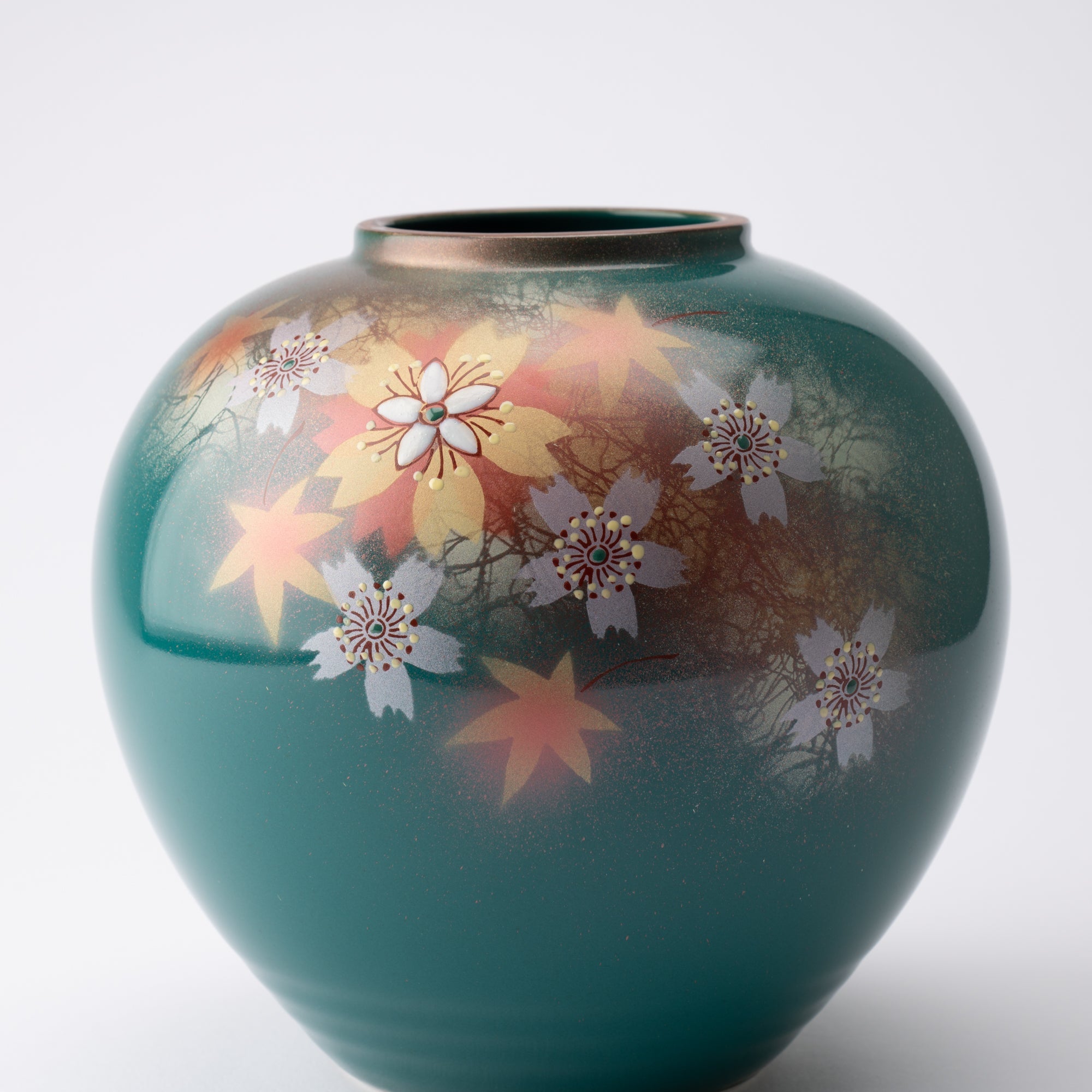 Sakura and Autumn Leaves Kutani Ware Flower Vase with Stand - MUSUBI KILN - Quality Japanese Tableware and Gift