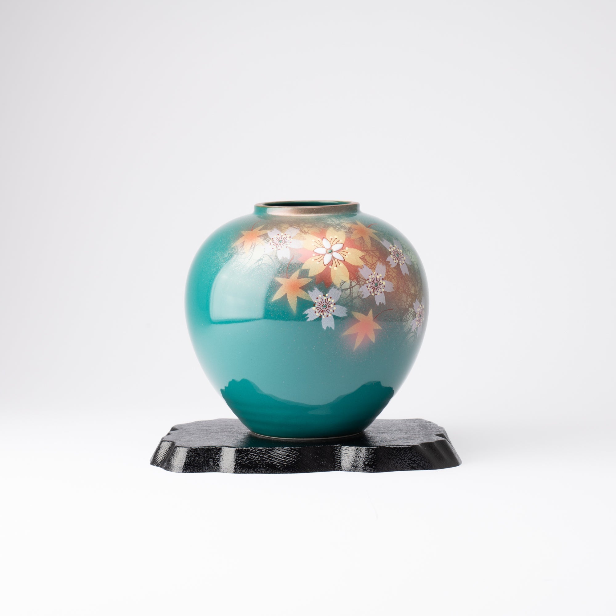 Sakura and Autumn Leaves Kutani Ware Flower Vase with Stand - MUSUBI KILN - Quality Japanese Tableware and Gift