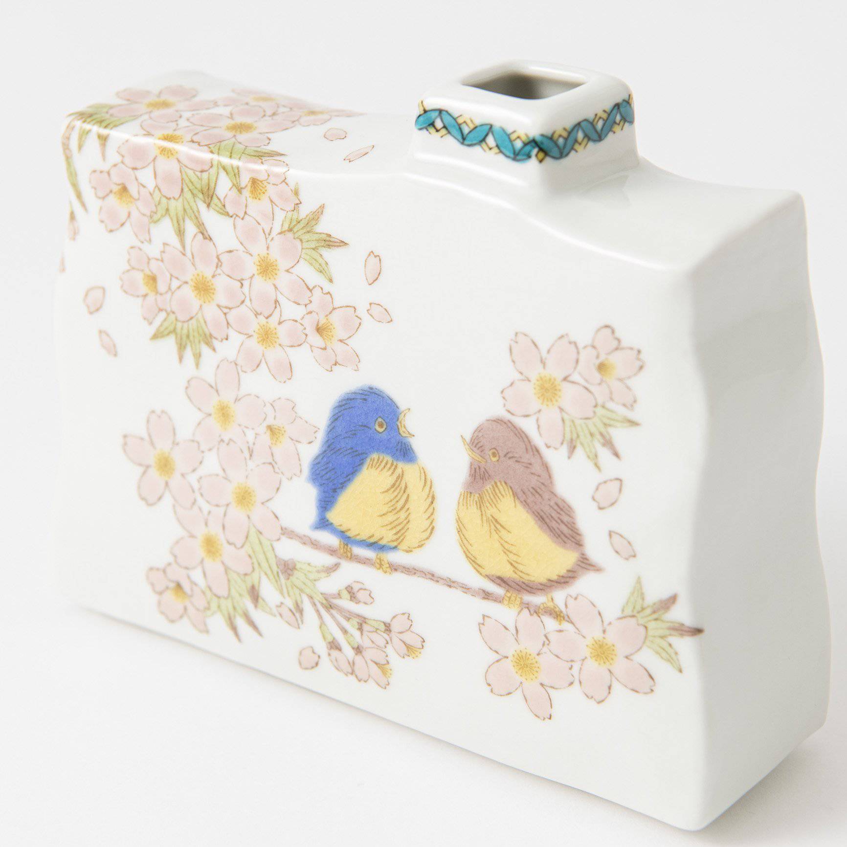 Sakura and Sparrow Kutani Japanese Flower Vase - MUSUBI KILN - Quality Japanese Tableware and Gift