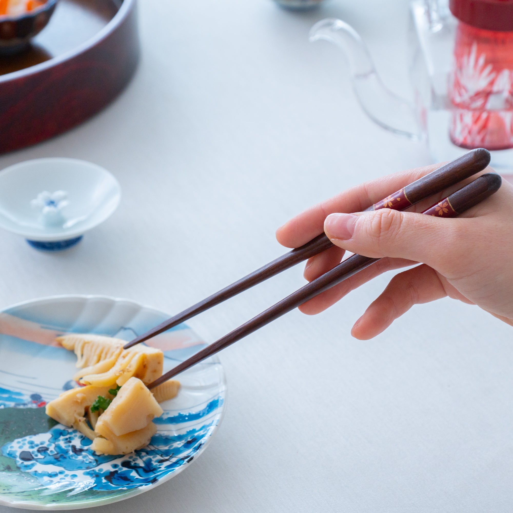 Sakura Dark Brown Wakasa Lacquerware Set of Two Pairs of Chopsticks 23 cm (9 in) and 21 cm (8.3 in) - MUSUBI KILN - Quality Japanese Tableware and Gift