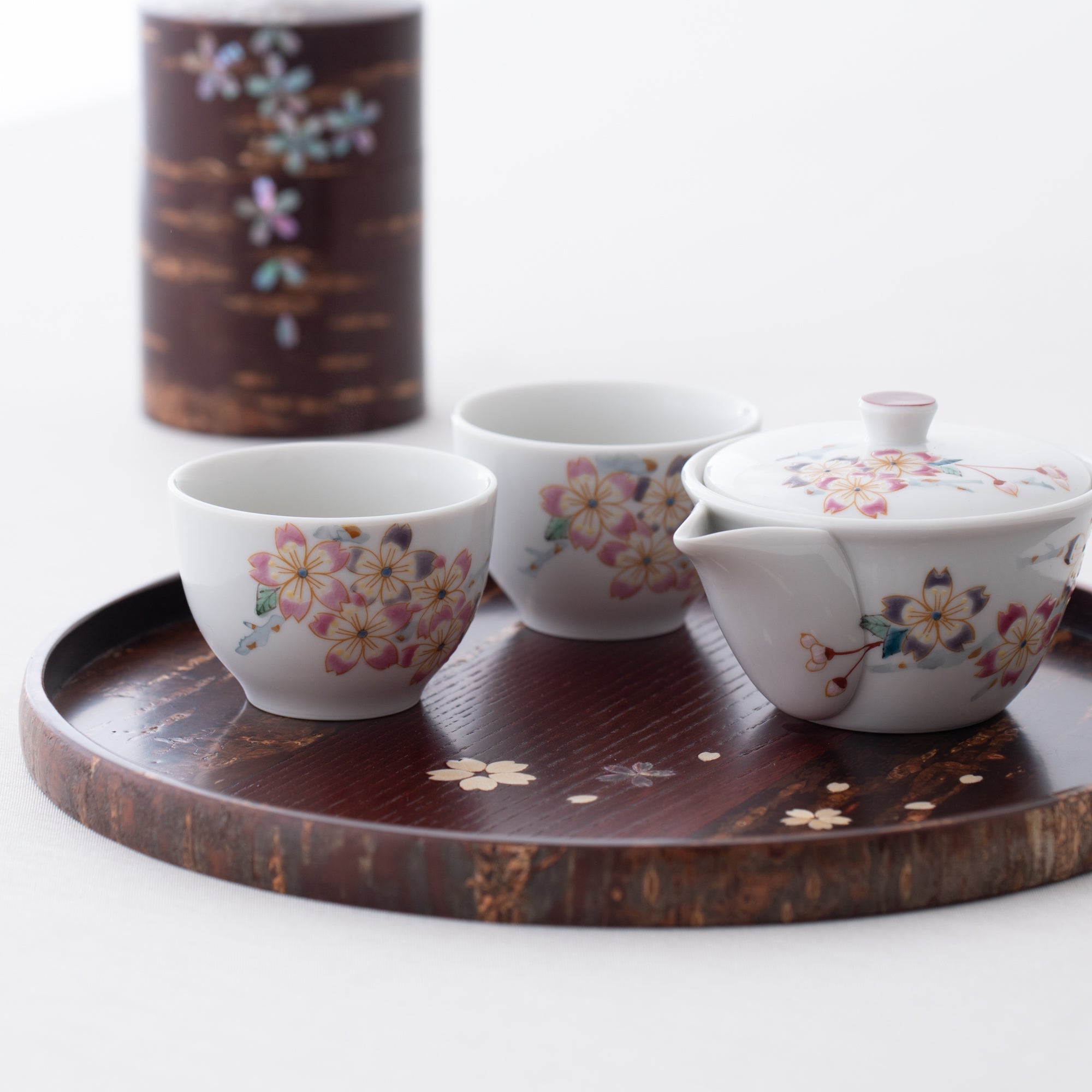 Sakura Kutani Houhin Japanese Teapot Set with 2 Teacups - MUSUBI KILN - Quality Japanese Tableware and Gift