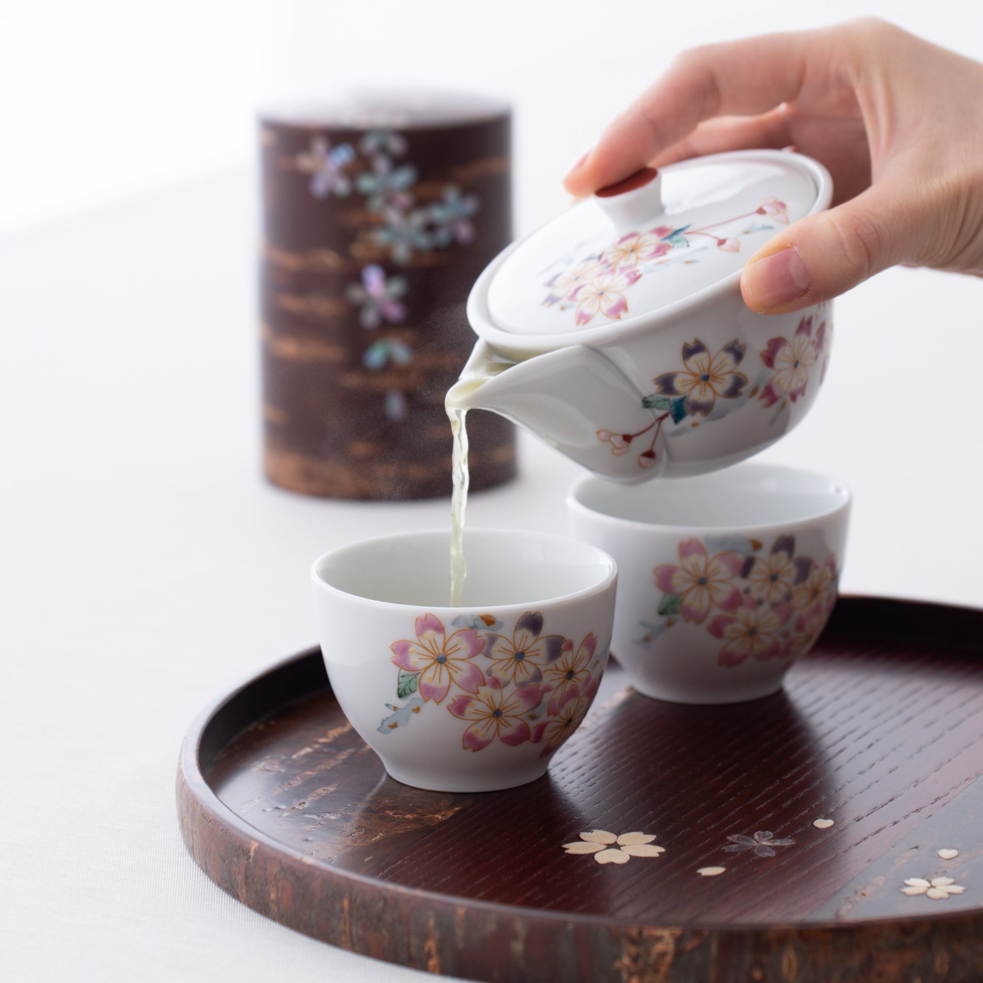 Sakura Kutani Houhin Japanese Teapot Set with 2 Teacups - MUSUBI KILN - Quality Japanese Tableware and Gift