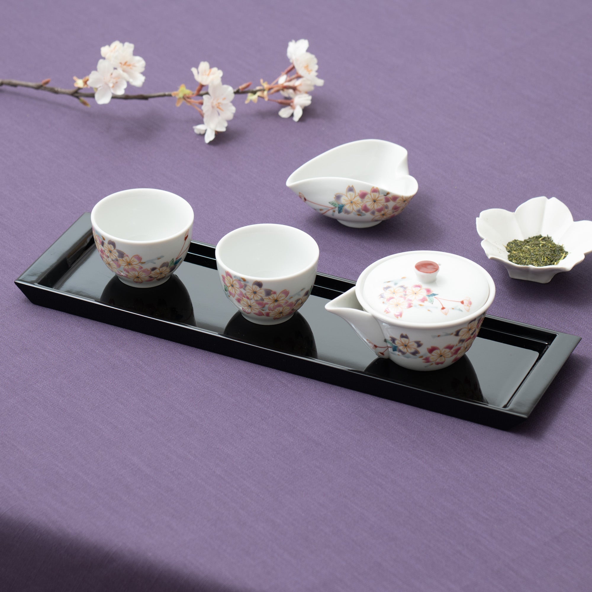 Sakura Kutani Houhin Japanese Teapot Set with 2 Teacups - MUSUBI KILN - Quality Japanese Tableware and Gift