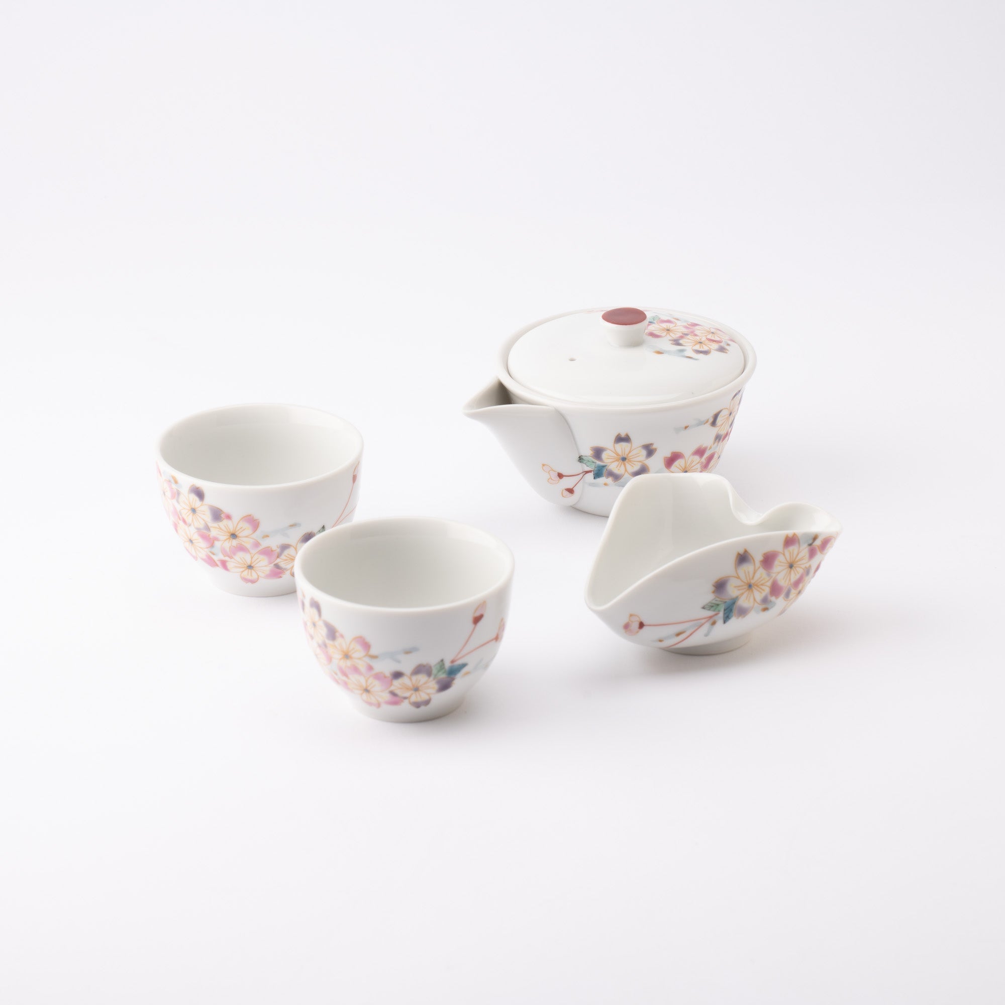 Sakura Kutani Houhin Japanese Teapot Set with 2 Teacups - MUSUBI KILN - Quality Japanese Tableware and Gift