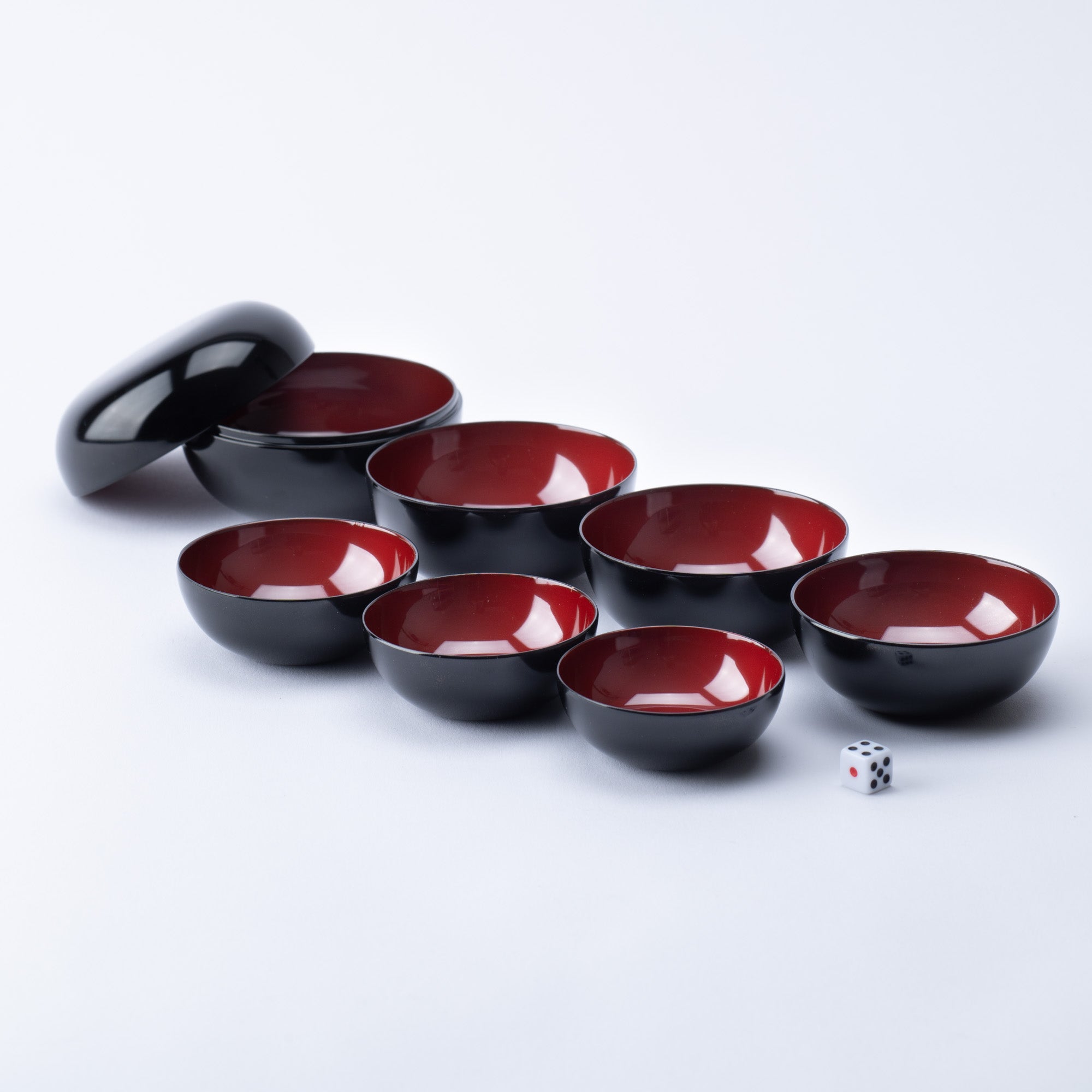 Sakura Maki - e Echizen Lacquerware Stacked Sake Cup Set With Dice - MUSUBI KILN - Quality Japanese Tableware and Gift