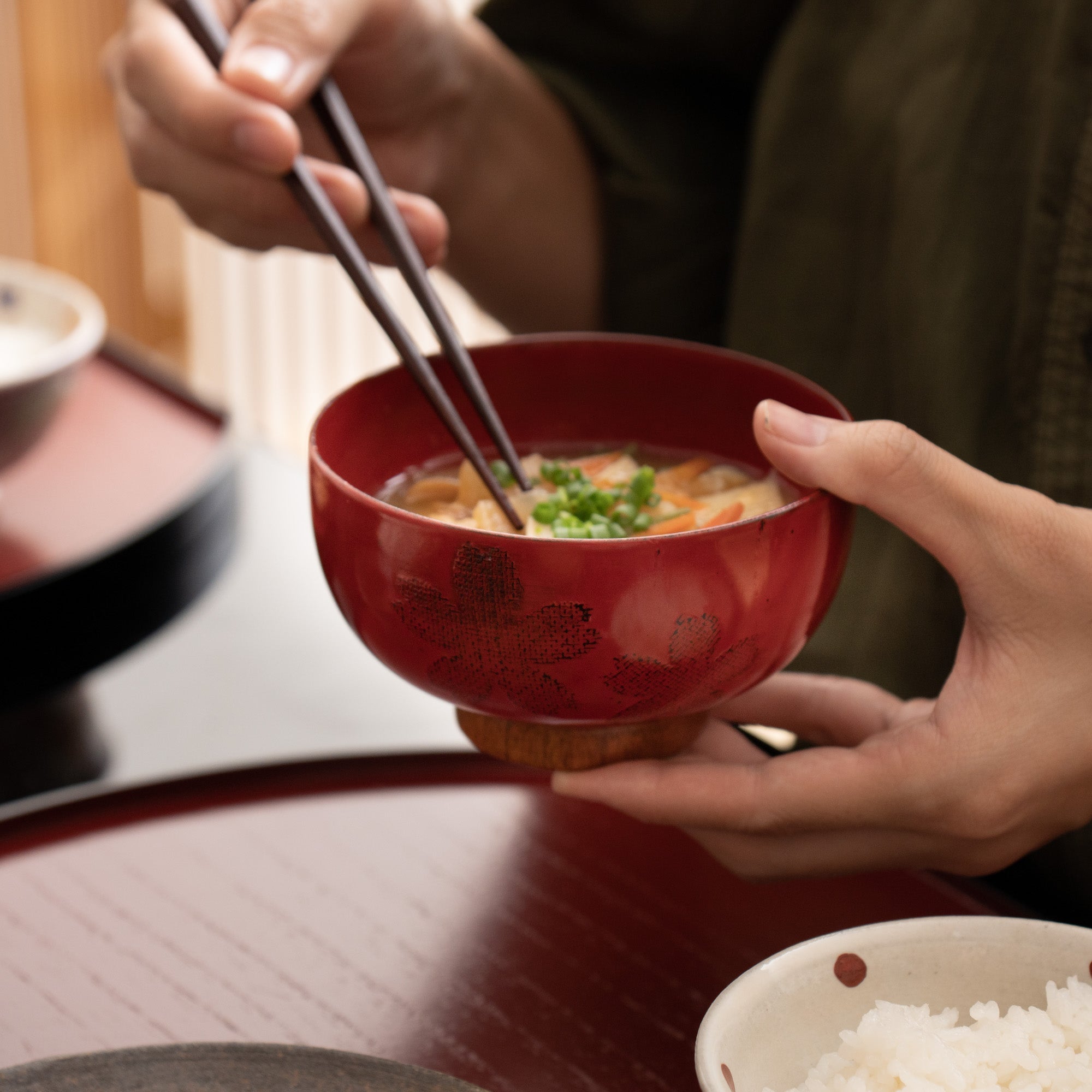 SAKURA Yamanaka Lacquerware Miso Soup Bowl - MUSUBI KILN - Quality Japanese Tableware and Gift