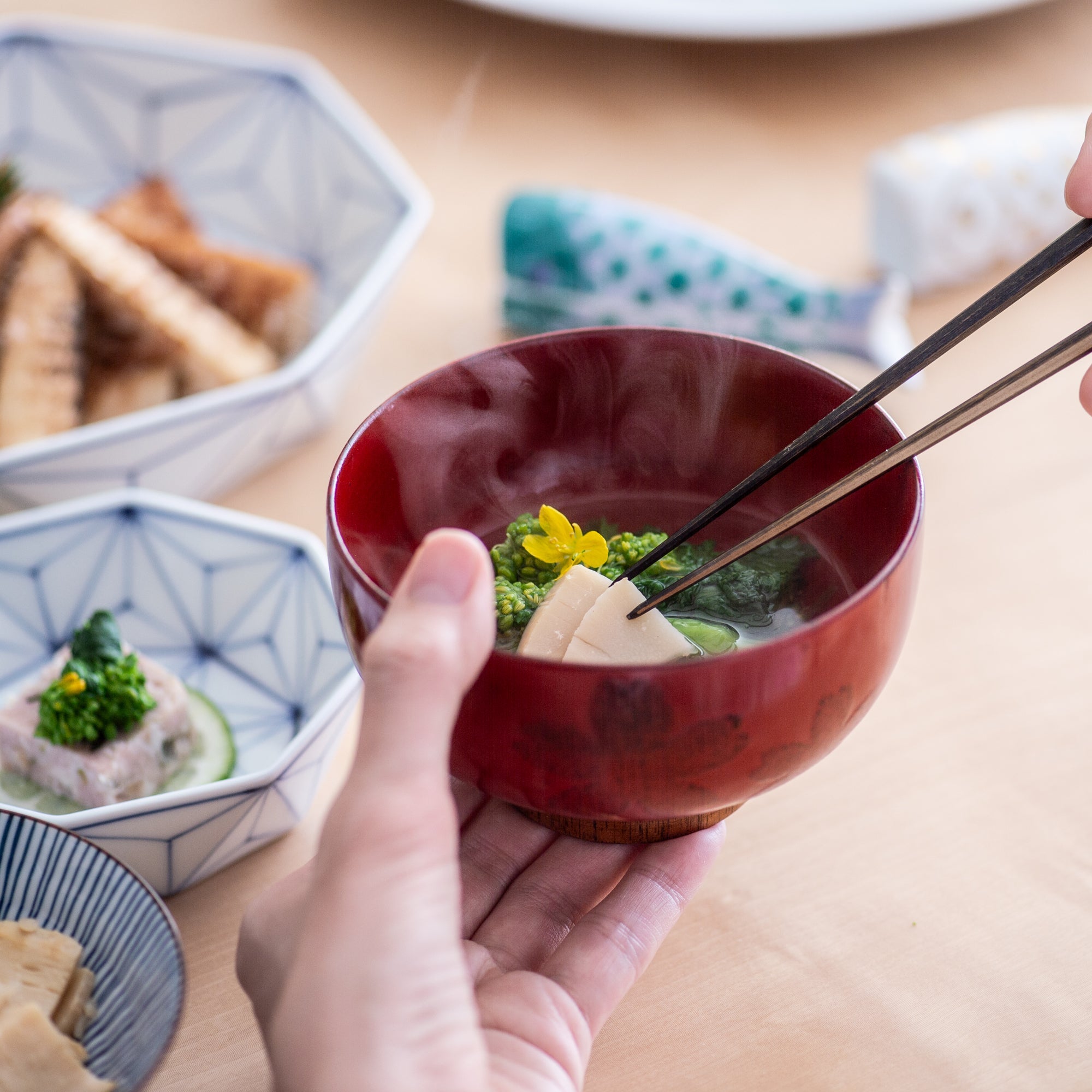 SAKURA Yamanaka Lacquerware Miso Soup Bowl - MUSUBI KILN - Quality Japanese Tableware and Gift