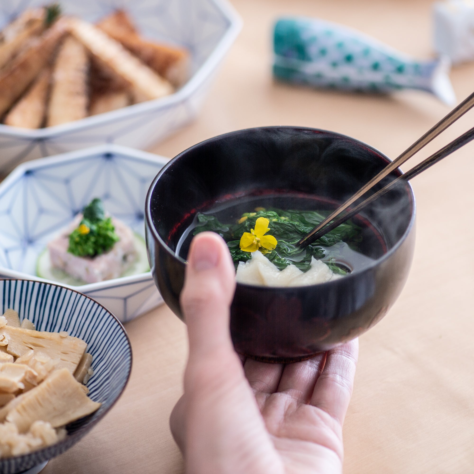 SAKURA Yamanaka Lacquerware Miso Soup Bowl - MUSUBI KILN - Quality Japanese Tableware and Gift