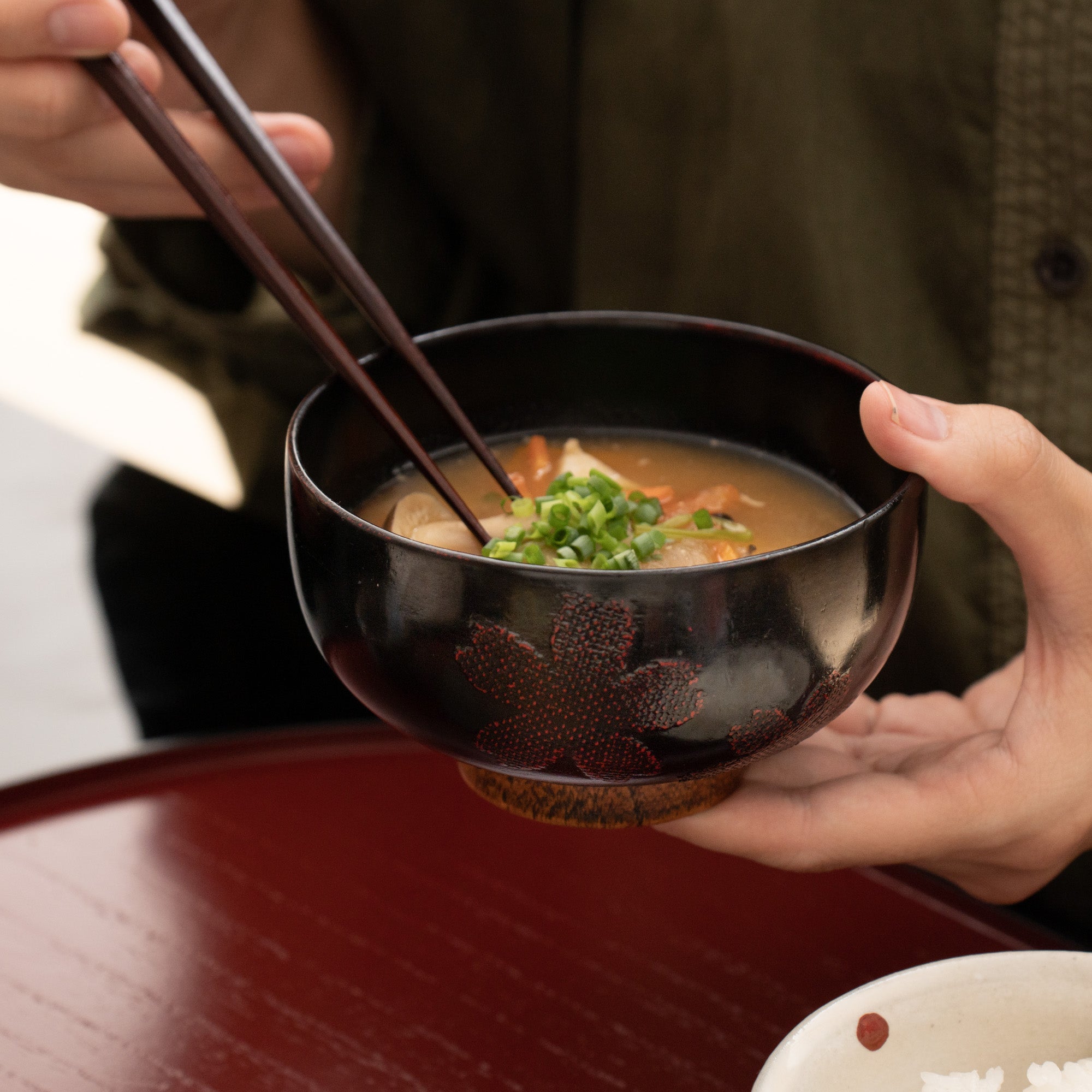 SAKURA Yamanaka Lacquerware Miso Soup Bowl - MUSUBI KILN - Quality Japanese Tableware and Gift