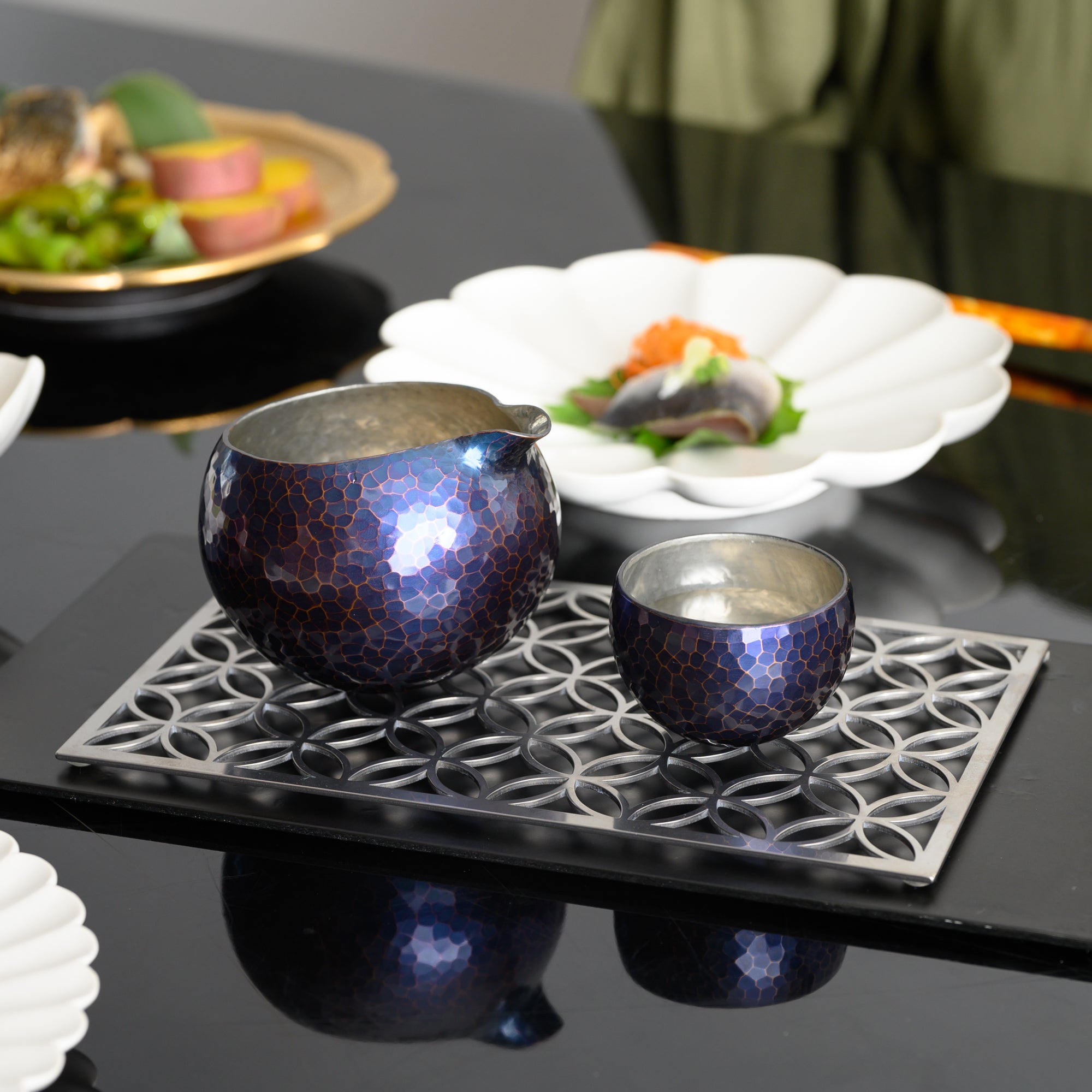 Seigado Indigo Blue Copper Guinomi Sake Cup - MUSUBI KILN - Quality Japanese Tableware and Gift