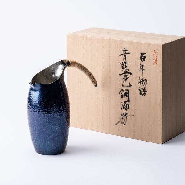 Seigado Tales of a Century Indigo Blue Chirori Copper Sake Carafe - MUSUBI KILN - Quality Japanese Tableware and Gift