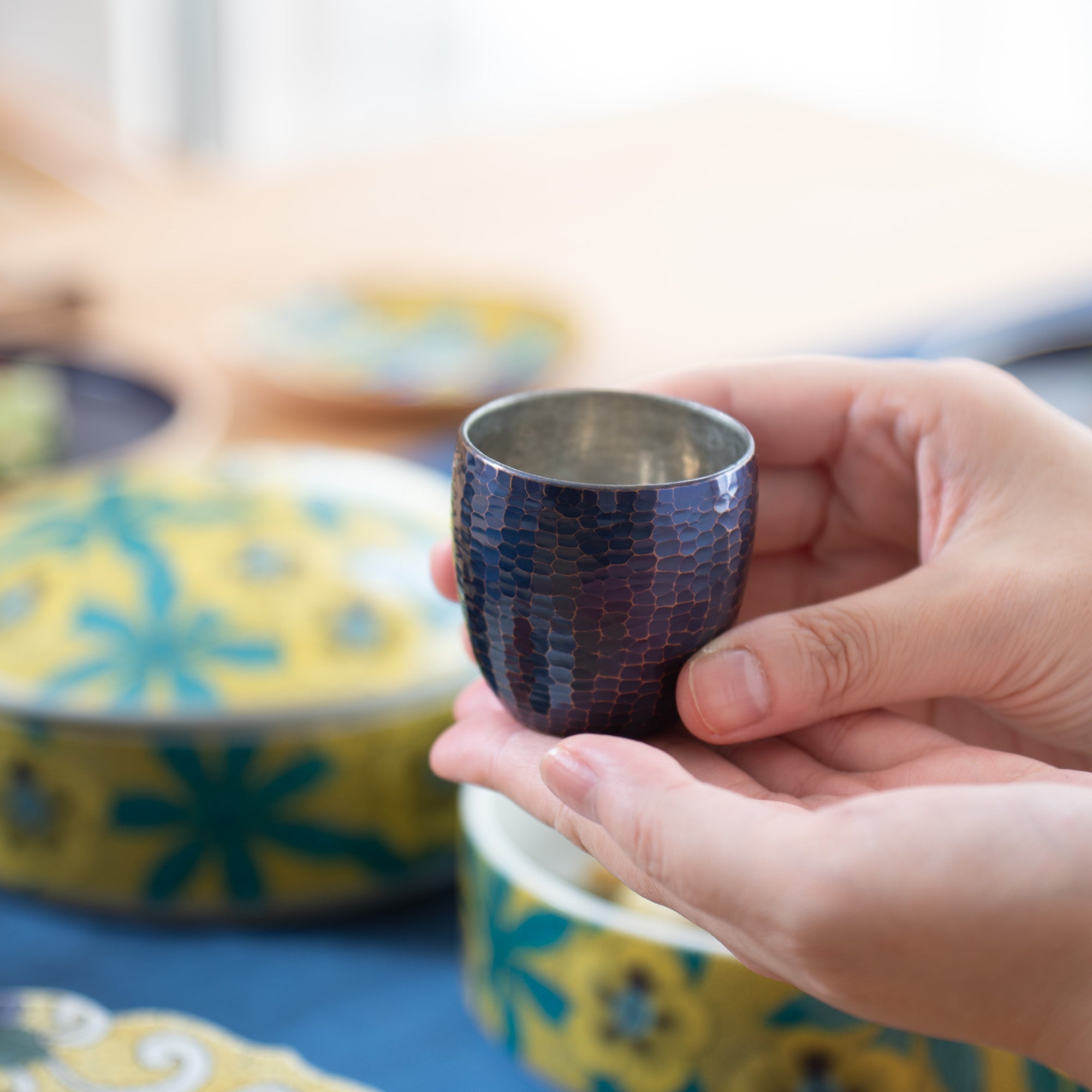 Seigado Tales of a Century Indigo Blue Guinomi Sake Cup - MUSUBI KILN - Quality Japanese Tableware and Gift