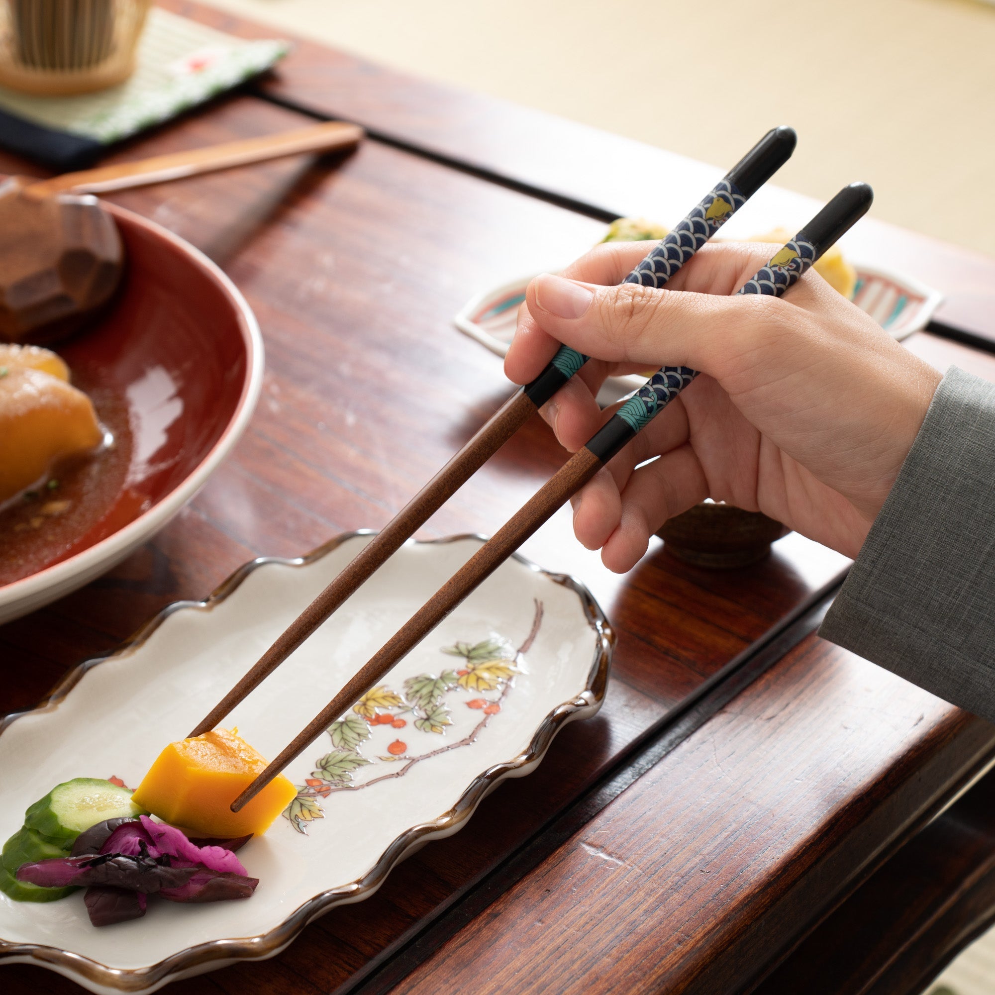 Seikou Kiln Black Kutani Color Reusable Chopsticks 23 cm (9 in) - MUSUBI KILN - Quality Japanese Tableware and Gift