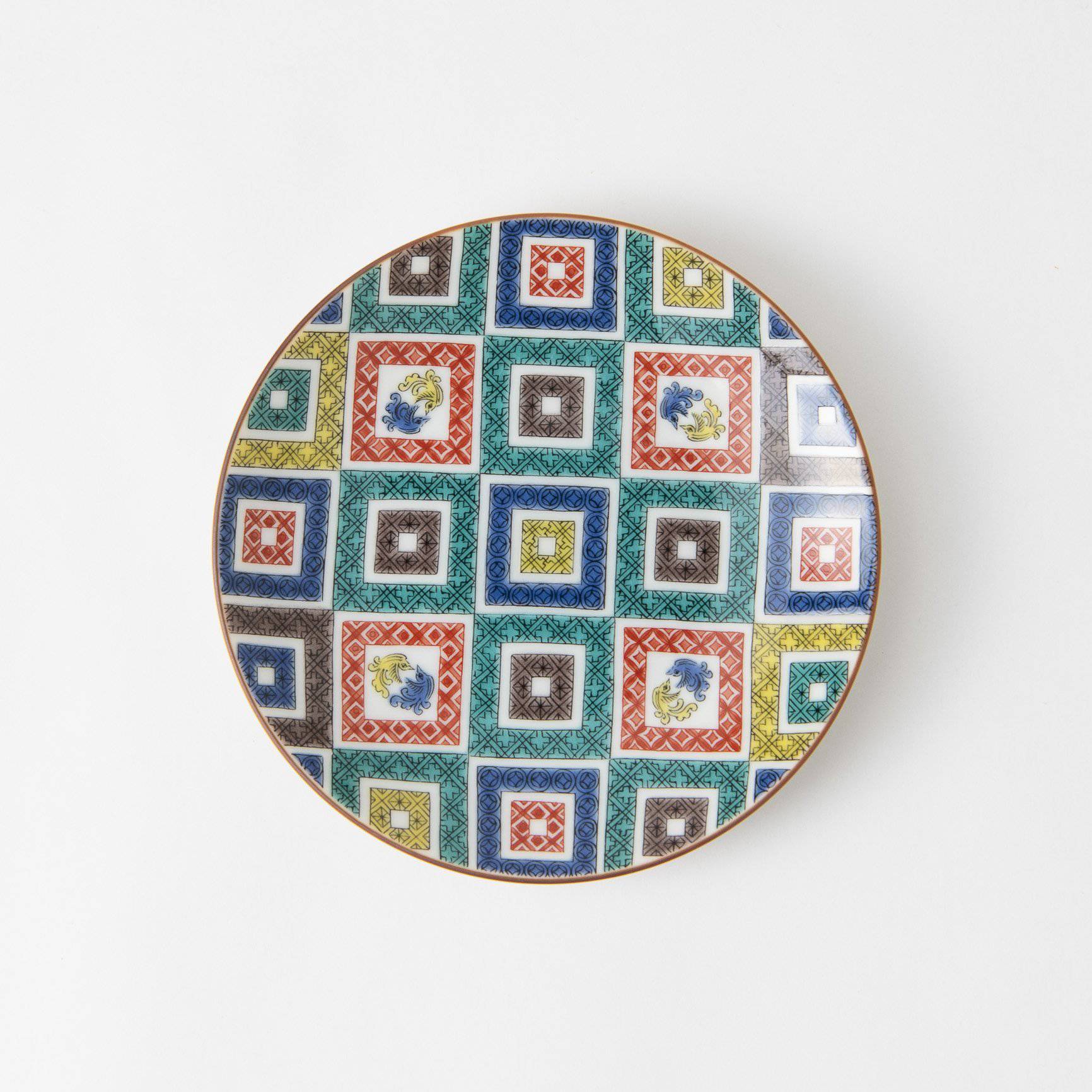 Seikou Kiln Color Tiles Kutani Round Plate - MUSUBI KILN - Quality Japanese Tableware and Gift