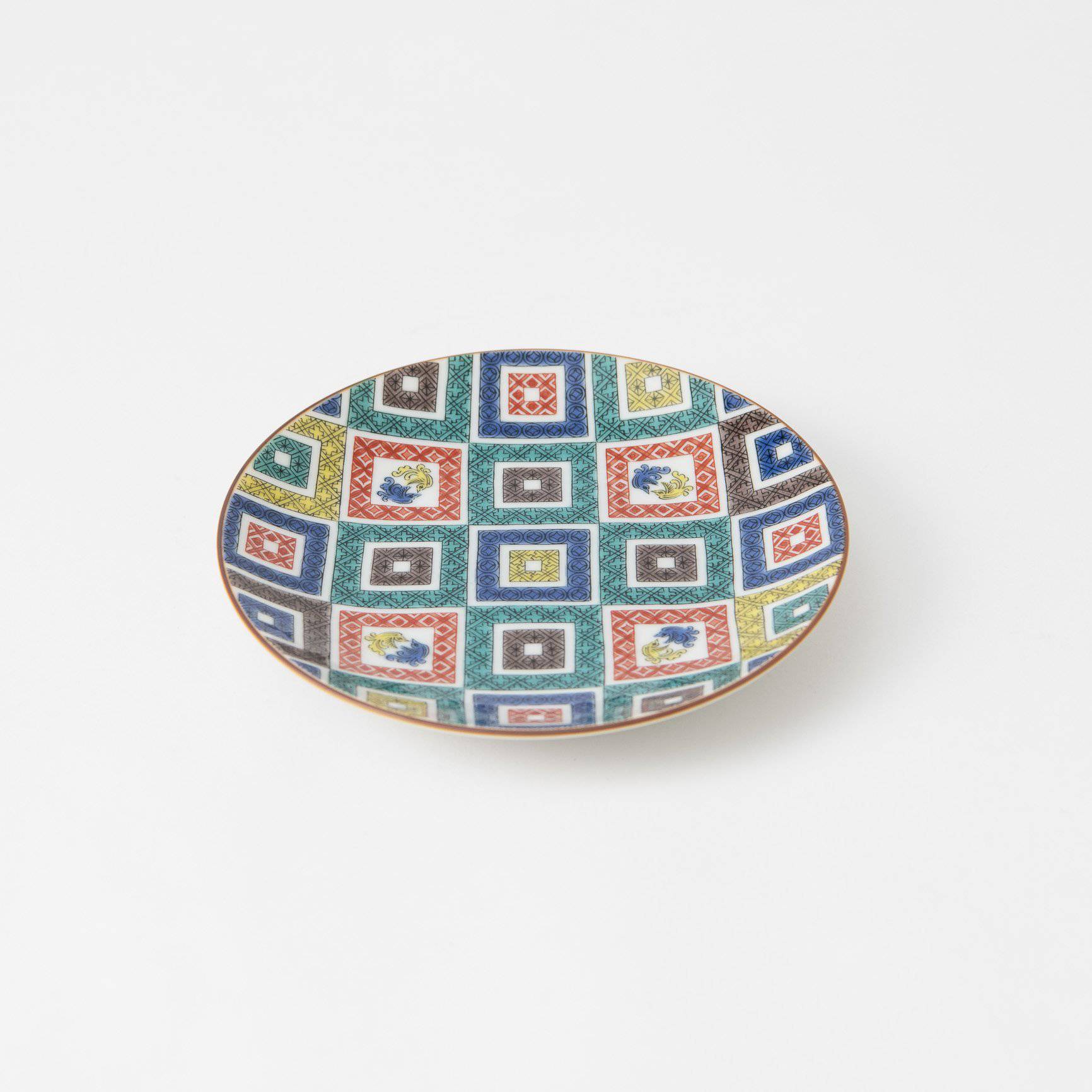 Seikou Kiln Color Tiles Kutani Round Plate - MUSUBI KILN - Quality Japanese Tableware and Gift