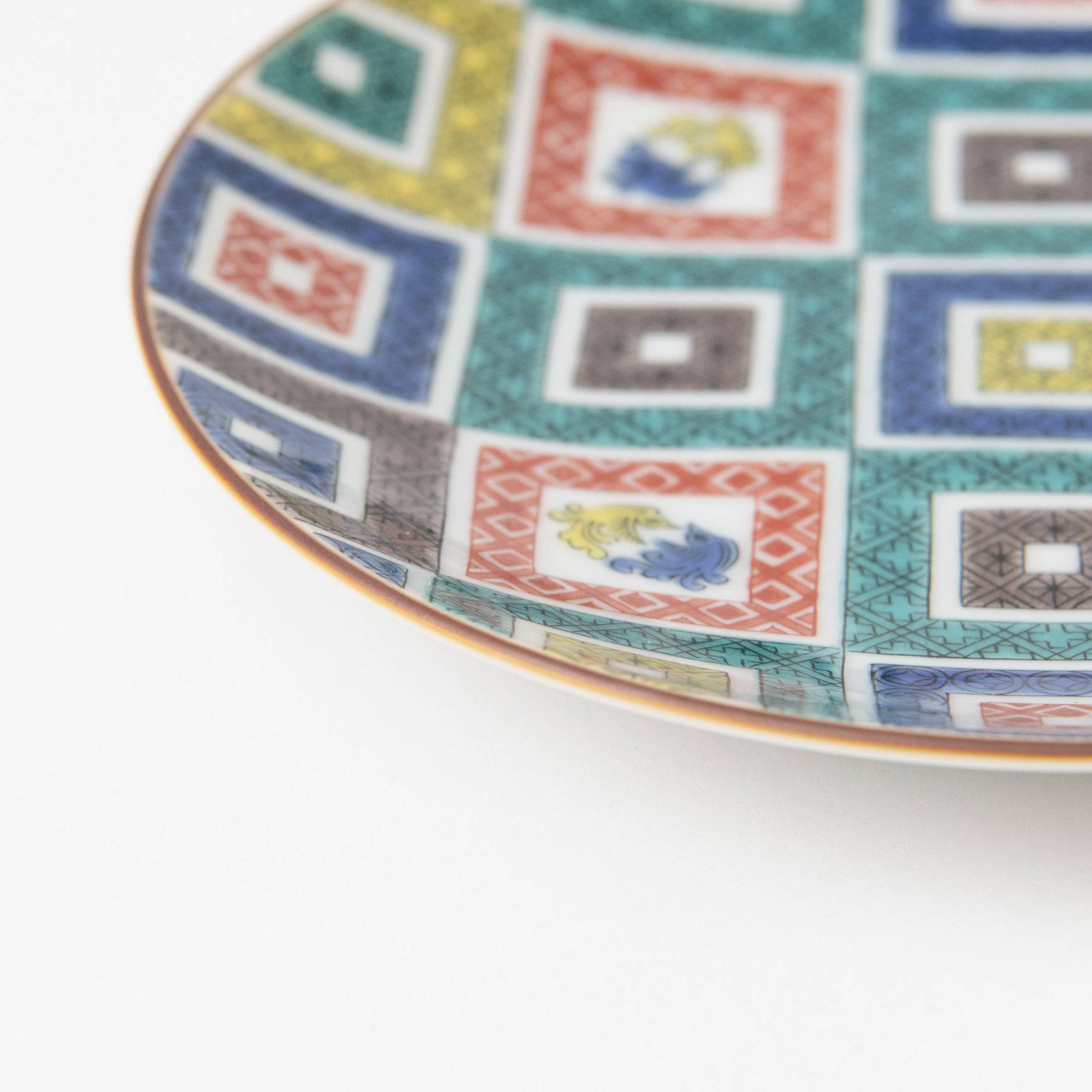 Seikou Kiln Color Tiles Kutani Round Plate - MUSUBI KILN - Quality Japanese Tableware and Gift