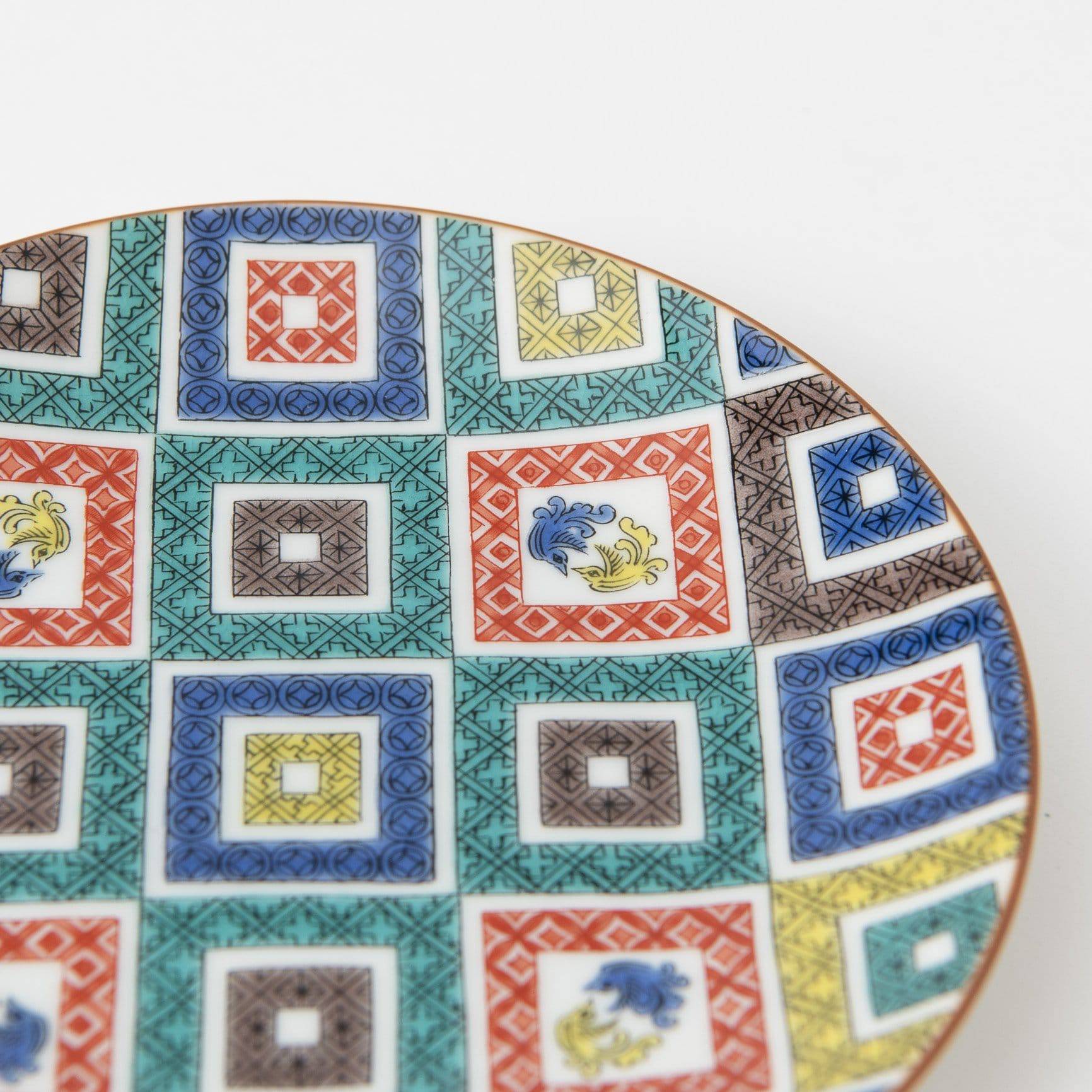 Seikou Kiln Color Tiles Kutani Round Plate - MUSUBI KILN - Quality Japanese Tableware and Gift