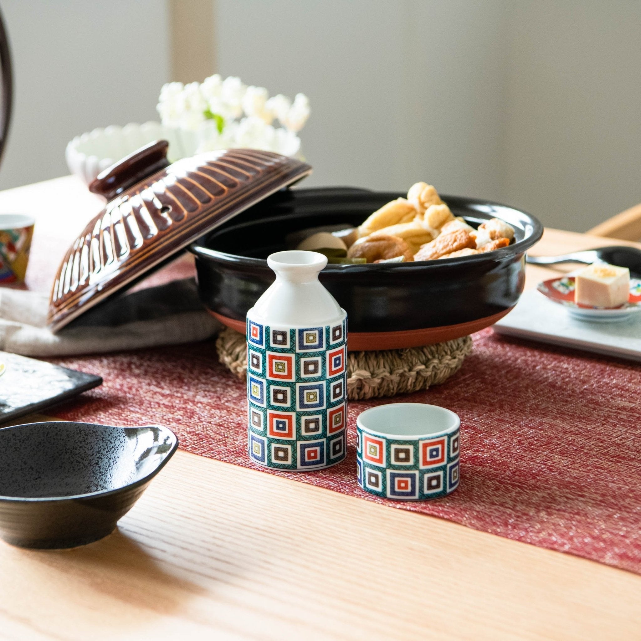 Seikou Kiln Color Tiles Kutani Sake Set - MUSUBI KILN - Quality Japanese Tableware and Gift