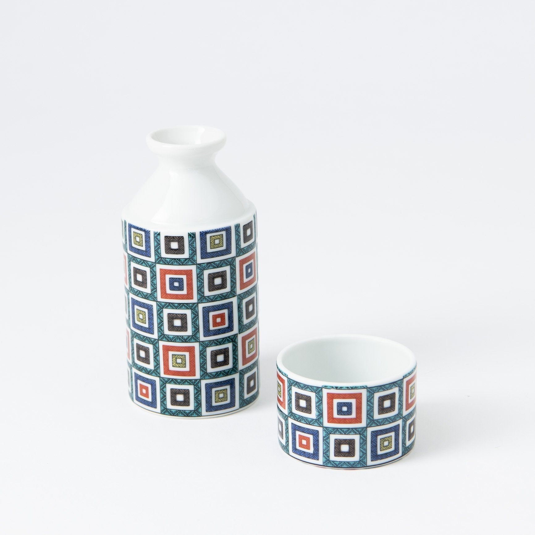 Seikou Kiln Color Tiles Kutani Sake Set - MUSUBI KILN - Quality Japanese Tableware and Gift