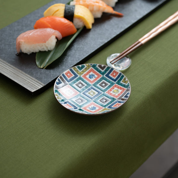 Seikou Kiln Color Tiles Kutani Sauce Plate - MUSUBI KILN - Quality Japanese Tableware and Gift