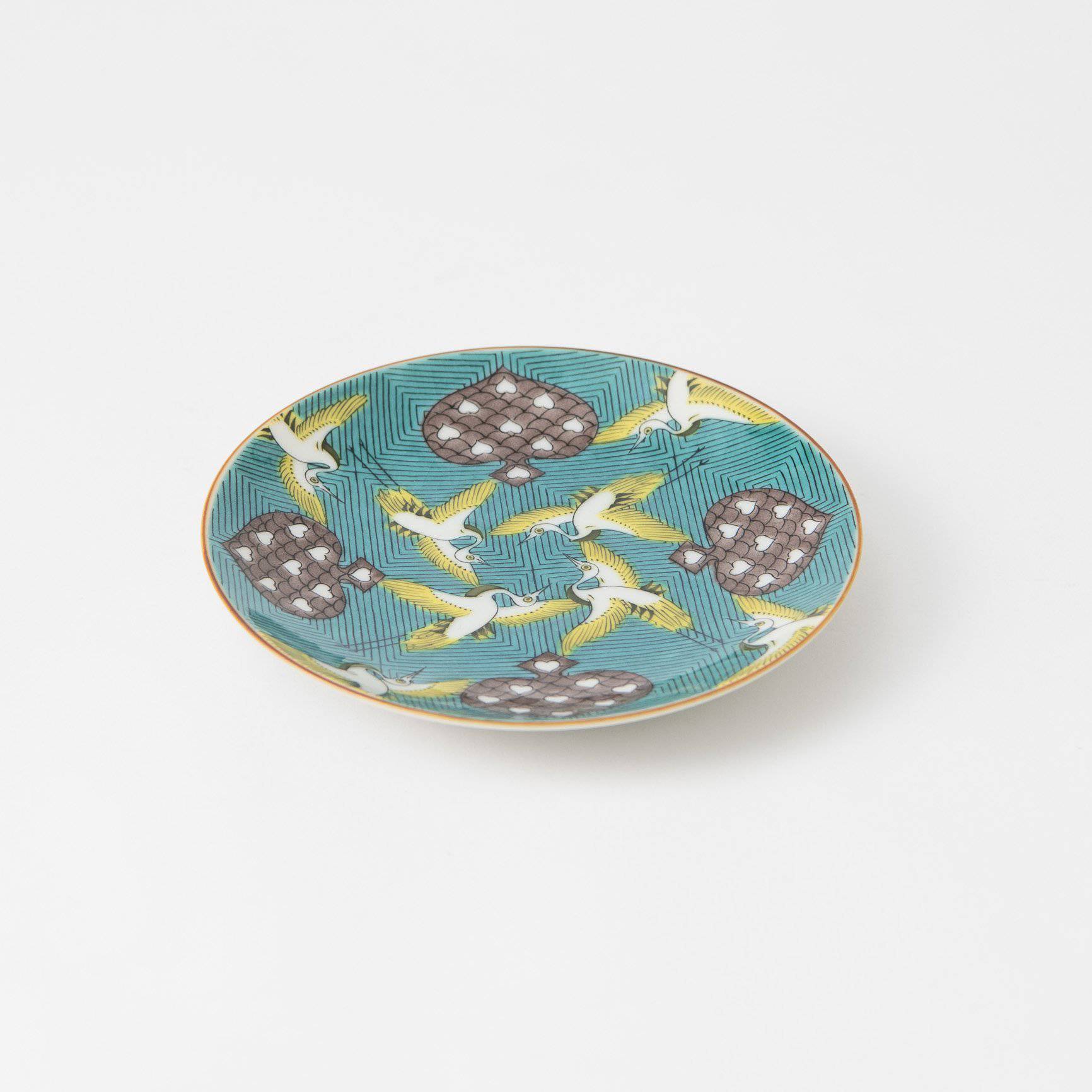 Seikou Kiln Dancing Cranes Kutani Round Plate - MUSUBI KILN - Quality Japanese Tableware and Gift