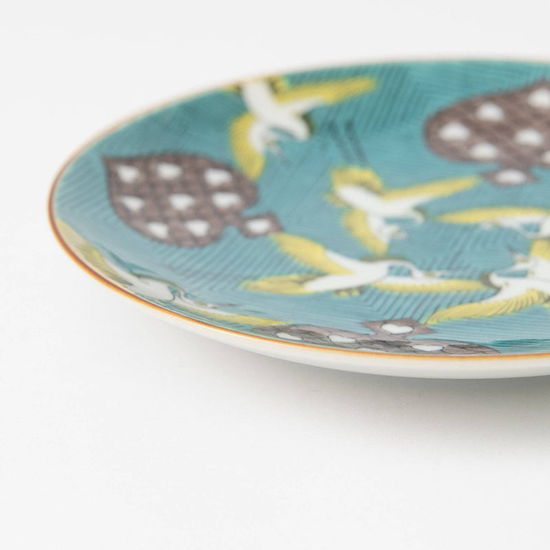 Seikou Kiln Dancing Cranes Kutani Round Plate - MUSUBI KILN - Quality Japanese Tableware and Gift