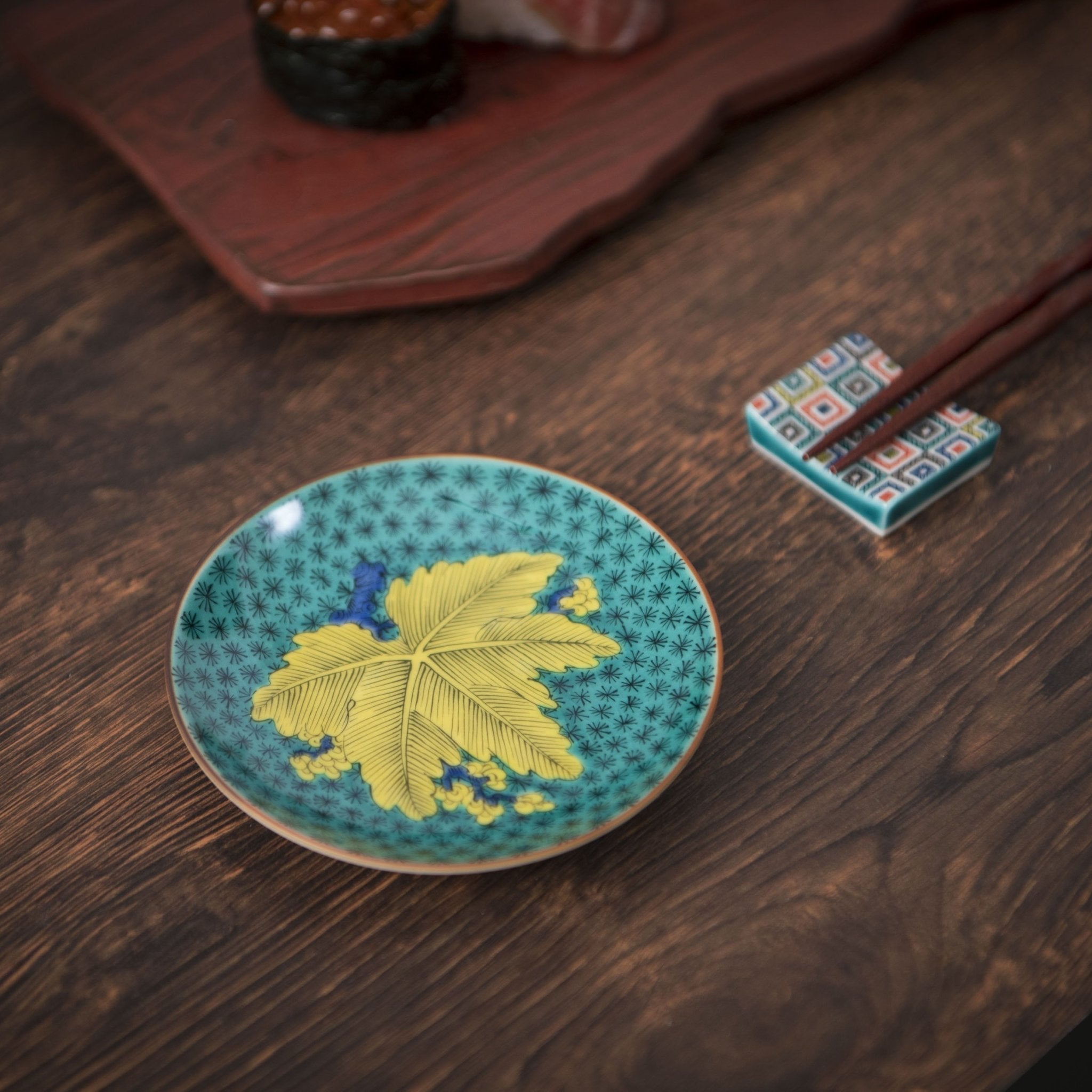 Seikou Kiln Foliage Kutani Sauce Plate - MUSUBI KILN - Quality Japanese Tableware and Gift