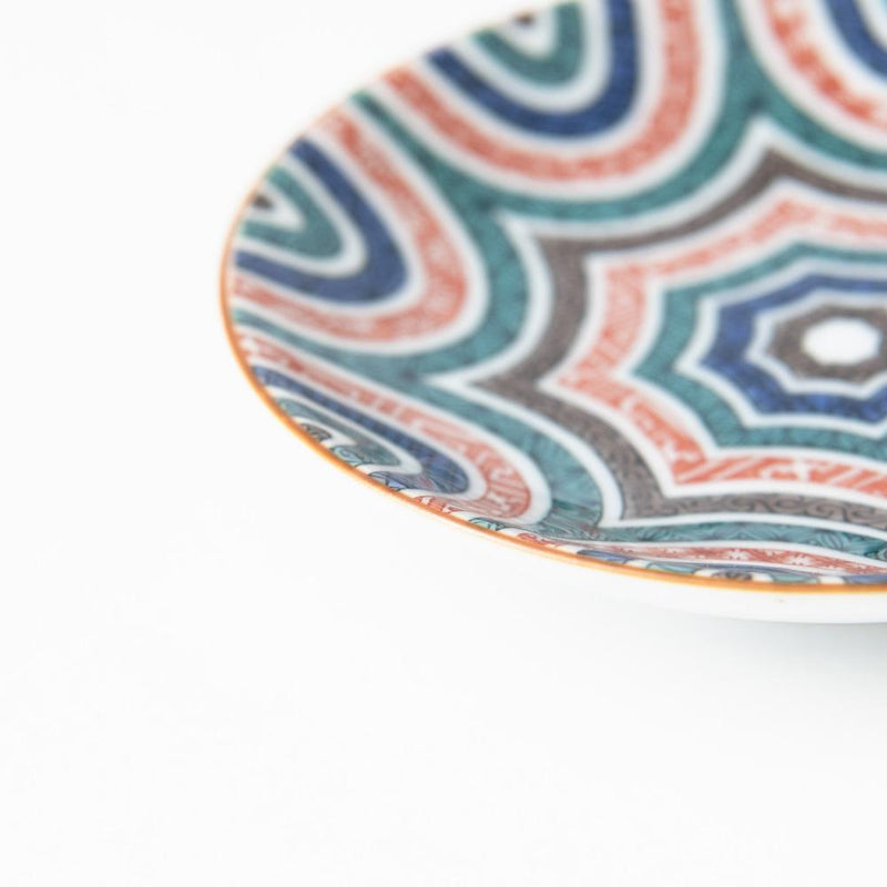 Seikou Kiln Geometric Pattern Kutani Sauce Plate - MUSUBI KILN - Quality Japanese Tableware and Gift