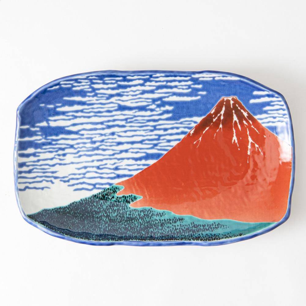 Seikou Kiln Hokusai Fuji Kutani Rectangle Plate - MUSUBI KILN - Quality Japanese Tableware and Gift