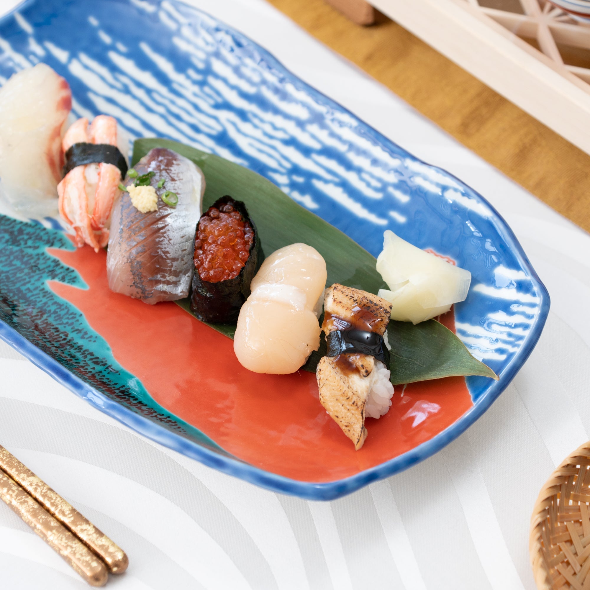 Seikou Kiln Hokusai Fuji Kutani Rectangle Plate - MUSUBI KILN - Quality Japanese Tableware and Gift