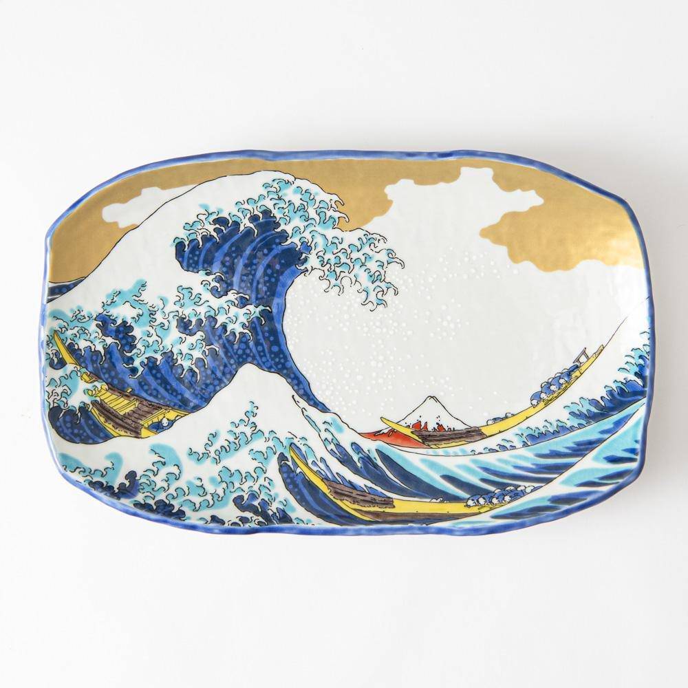 Seikou Kiln Hokusai Wave Kutani Rectangle Plate - MUSUBI KILN - Quality Japanese Tableware and Gift