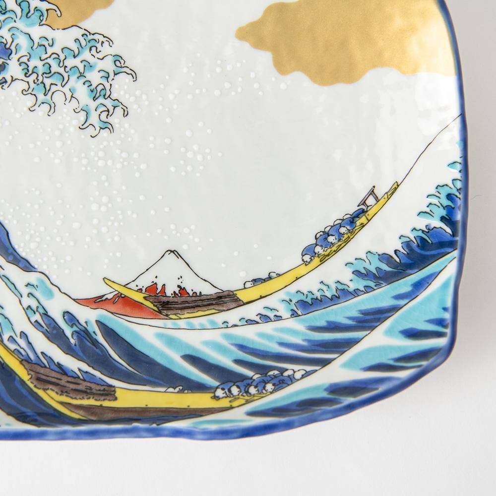 Seikou Kiln Hokusai Wave Kutani Rectangle Plate - MUSUBI KILN - Quality Japanese Tableware and Gift