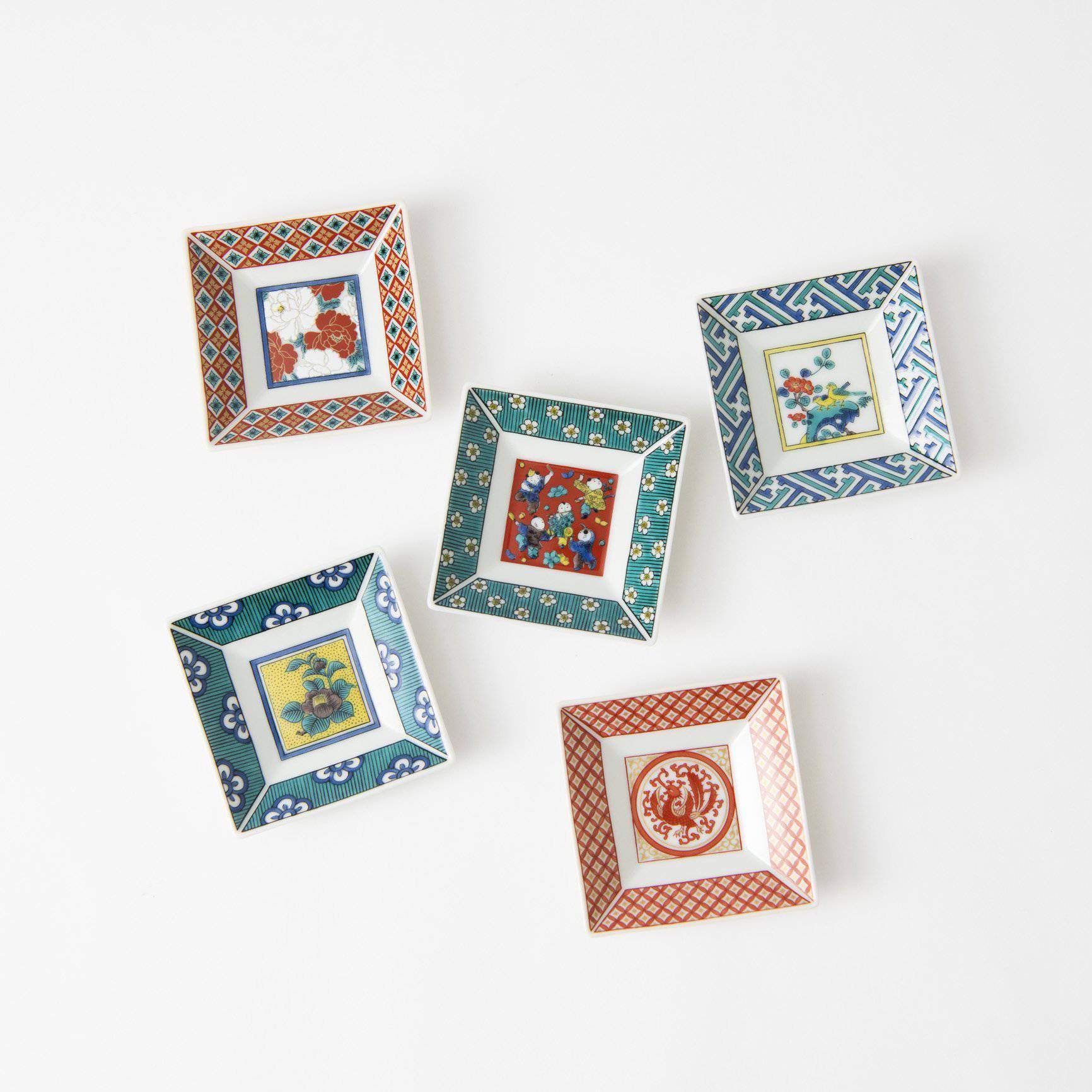 Jidai Kutani Square Sauce Plate Set