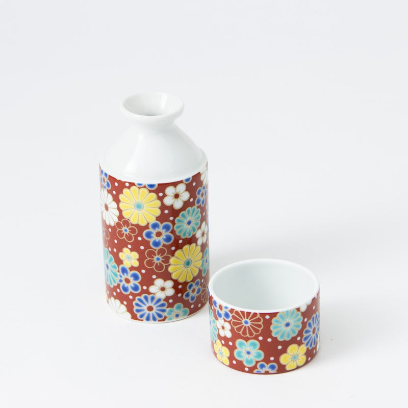 Seikou Kiln Plum and Chrysanthemum Kutani Sake Set - MUSUBI KILN - Quality Japanese Tableware and Gift