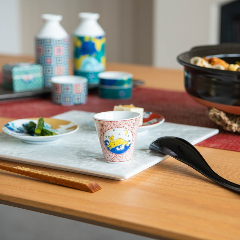 Seikou Kiln Rabbit and the Moon Kutani Ochoko Sake Cup - MUSUBI KILN - Quality Japanese Tableware and Gift