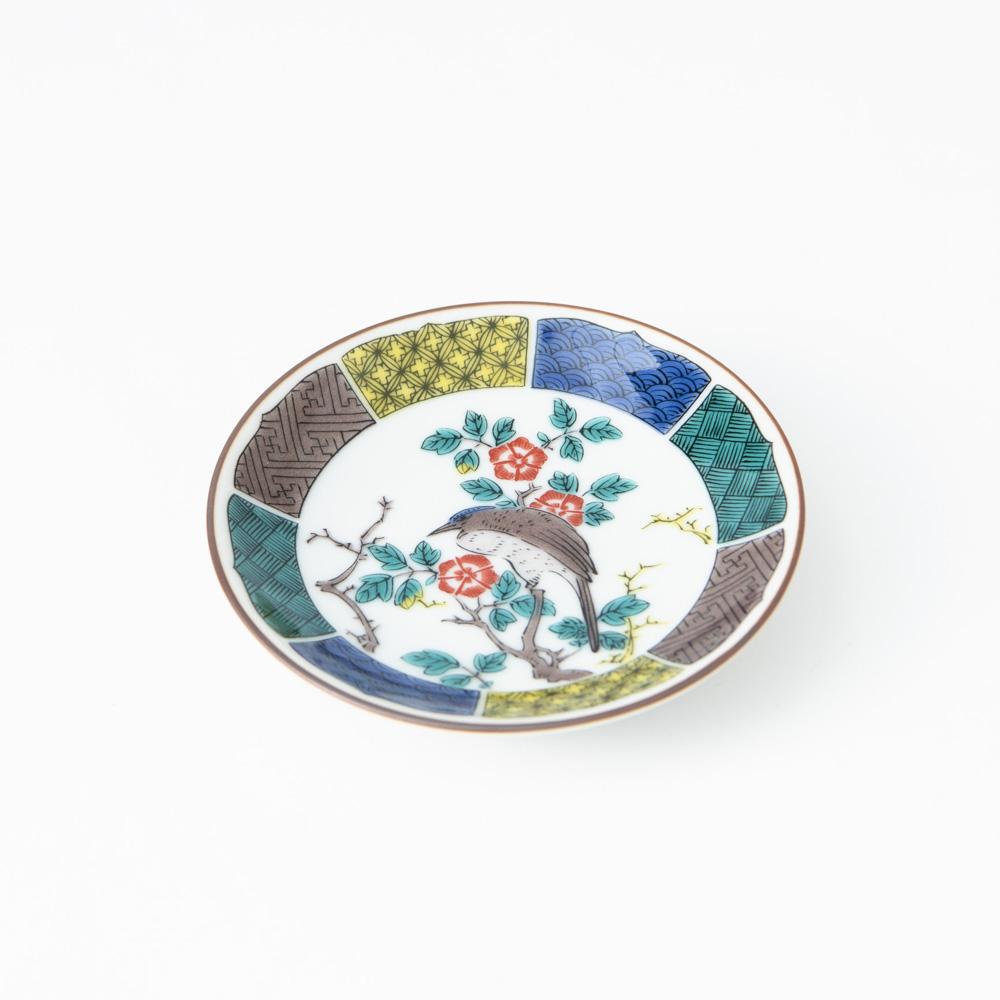 Seikou Kiln Red Flowers and Bird Kutani Sauce Plate - MUSUBI KILN - Quality Japanese Tableware and Gift